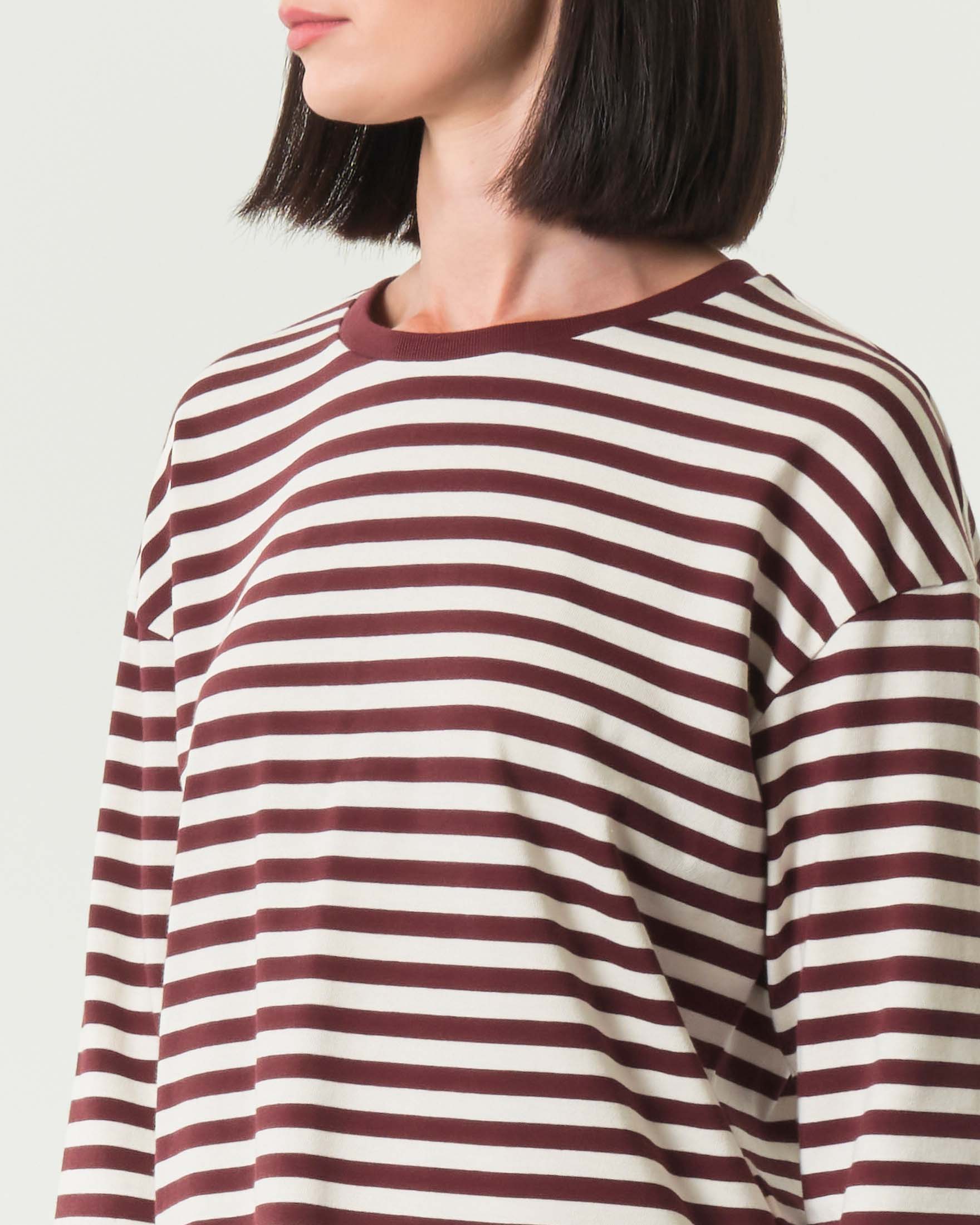 Felpa leggera Emme Marella in cotone a righe color panna e bordeaux