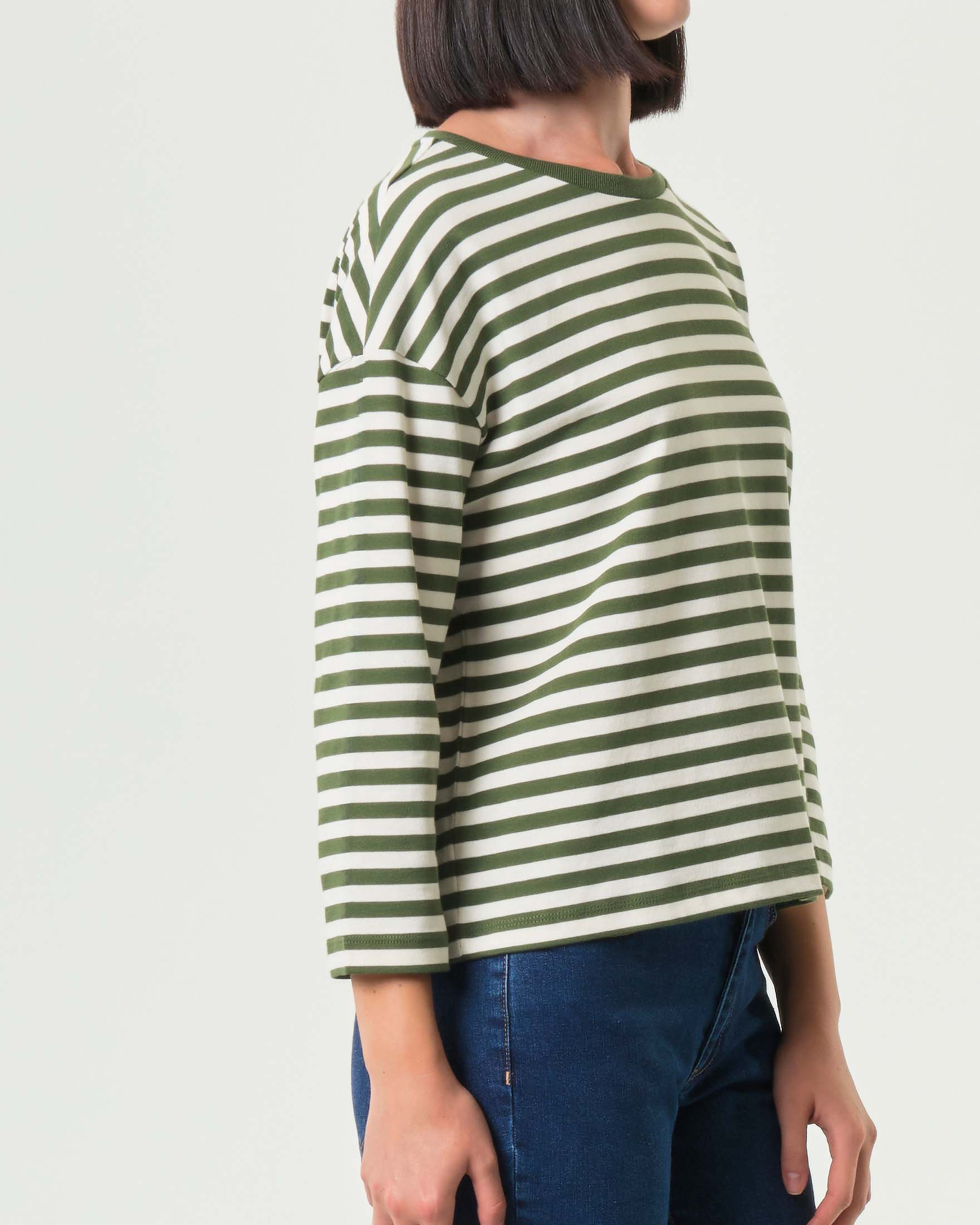 Felpa leggera Emme Marella in cotone a righe color panna e verde