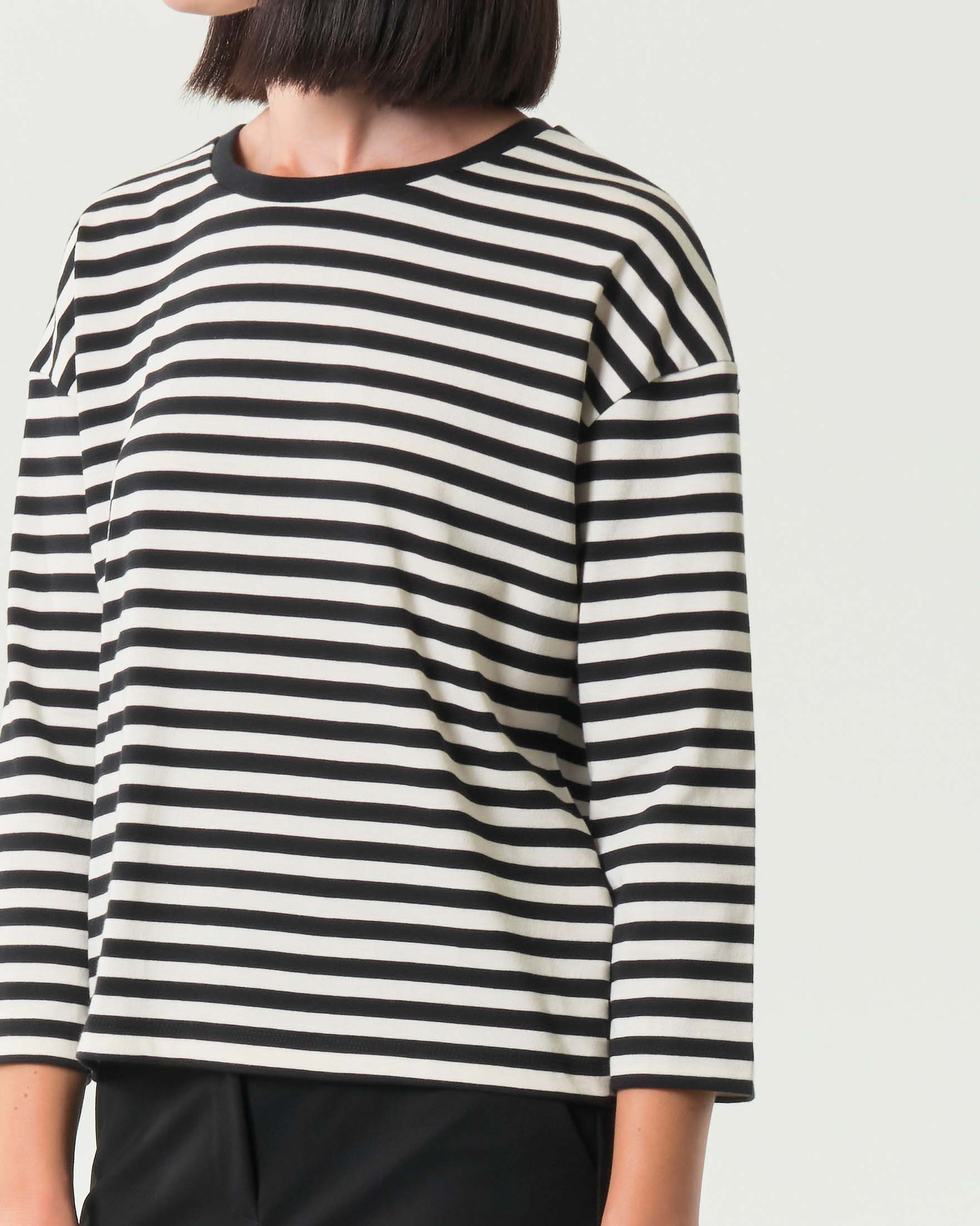 Felpa leggera Emme Marella in cotone a righe color panna e nero