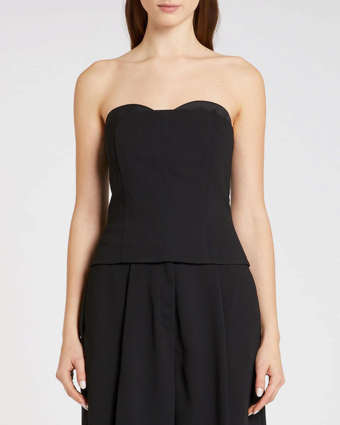 Top bustier nero Marella 365 in crêpe envers satin con scollo a cuore