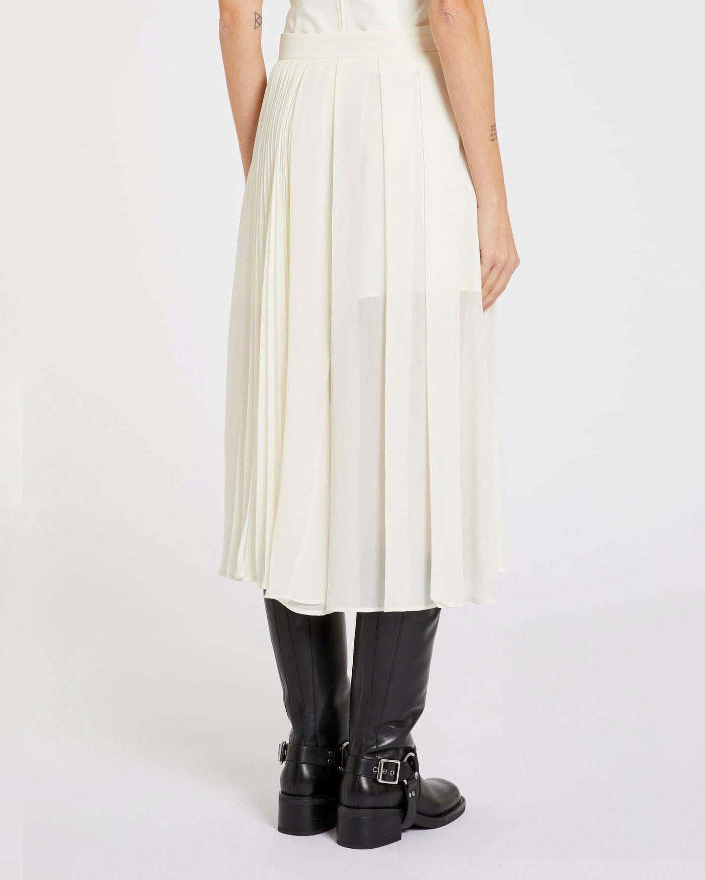 Gonna midi bianca Marella in georgette con motivo plissettato e a