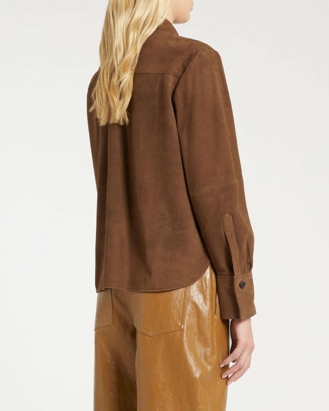 Giacca camicia Marella marrone in suede con  doppia tasca sul petto image