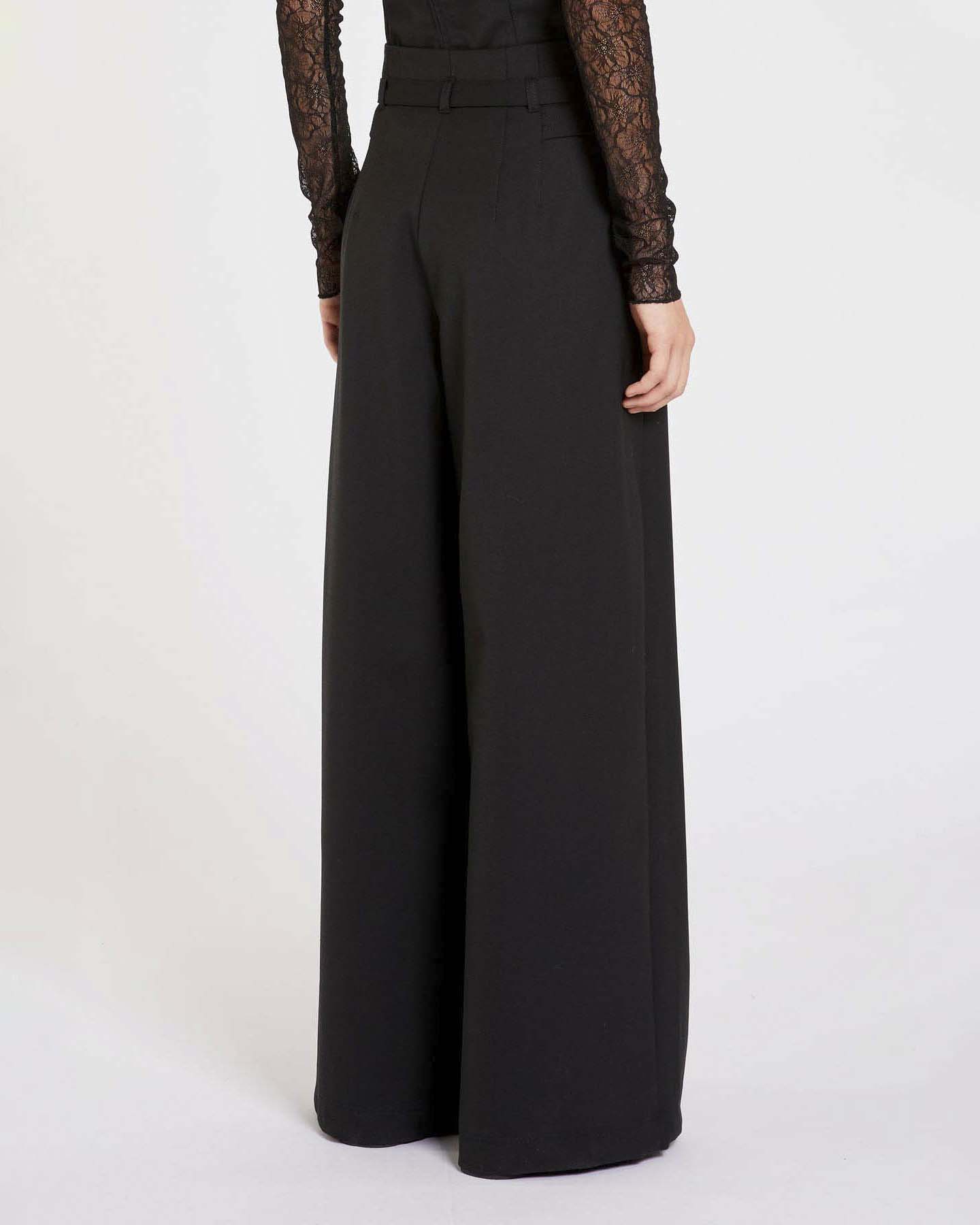 Pantaloni neri ampi a vita alta Marella in tessuto diagonale stretch di misto lana con doppia pinces in vita image