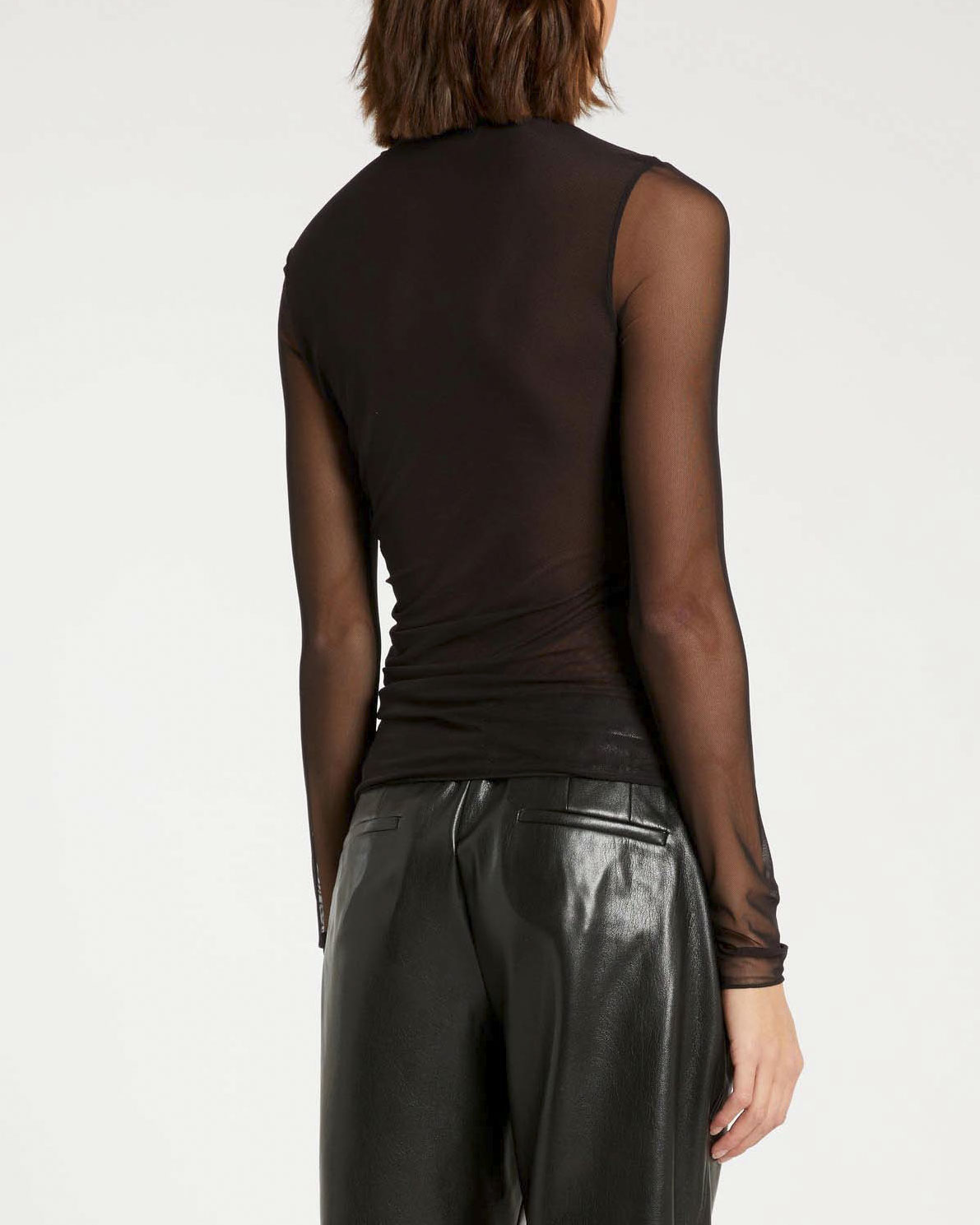 T-shirt nera Marella in tulle stretch doppiato semi trasparente a maniche lunghe image