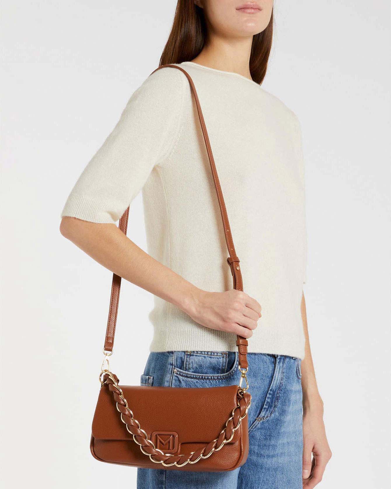 Borsa Emily Marella color cuoio in similpelle liscia con catena a