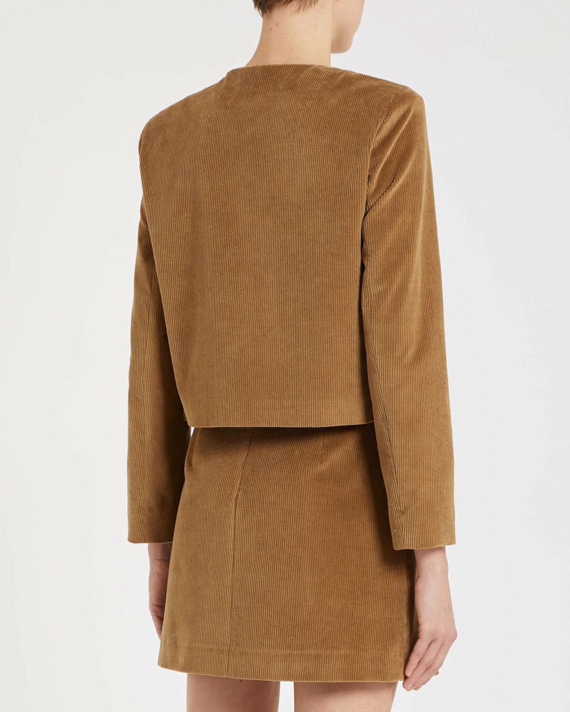 Giacchina colro cammello Marella in velluto a coste con scollo tondo e bottoni dorati a specchio image