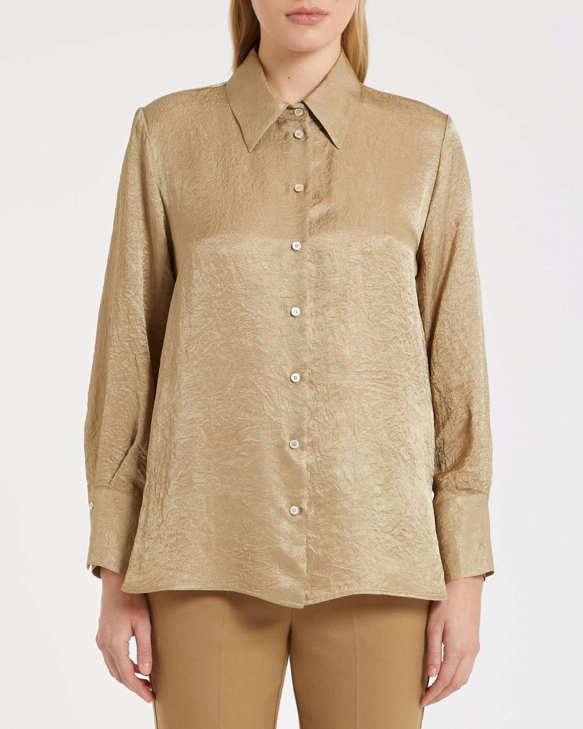 Camicia color cammello Marella in tessuto froisse con colletto classico