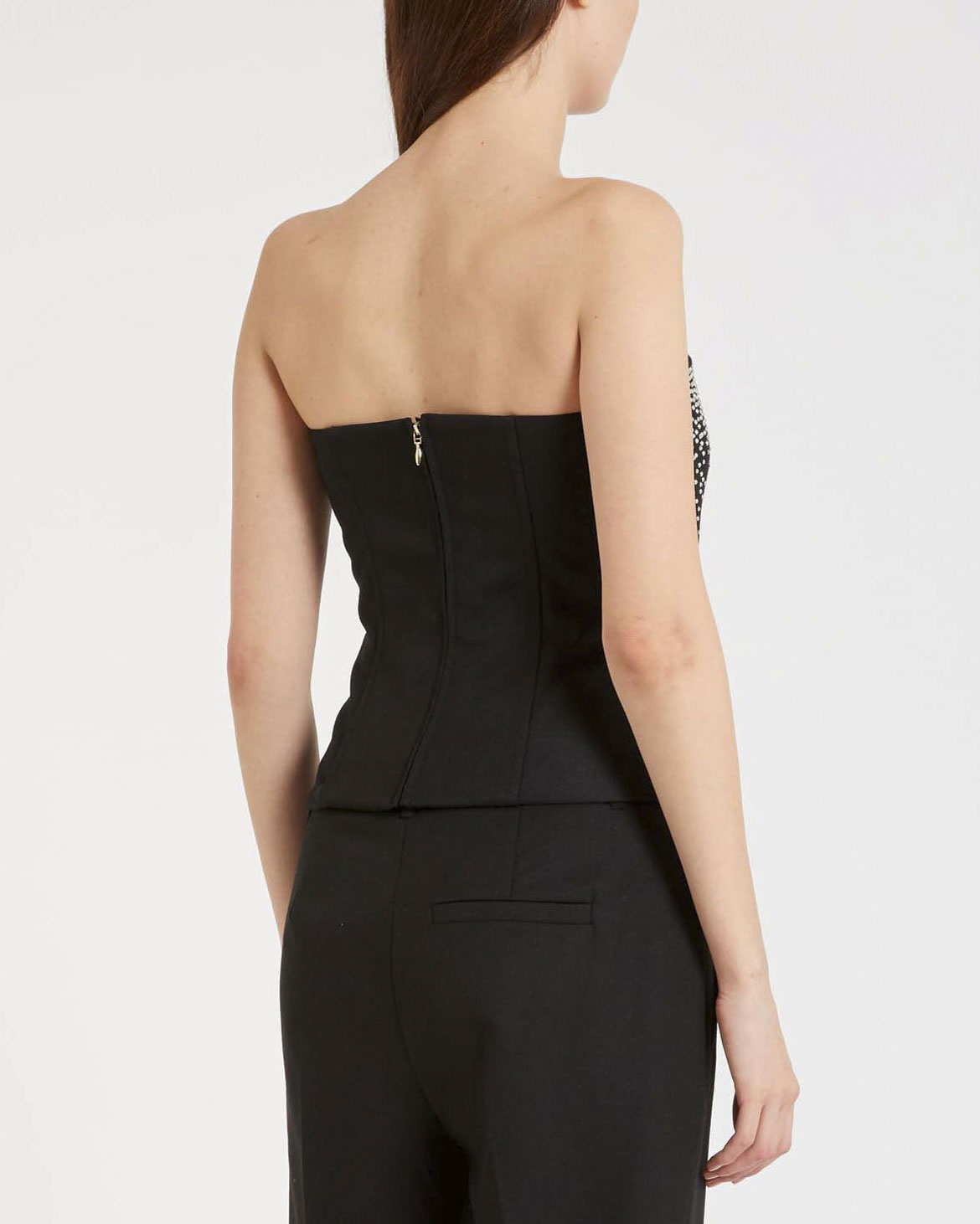 Bustier nero Marella con scollo dritto in misto viscosa con ricamo con borchie e strass image