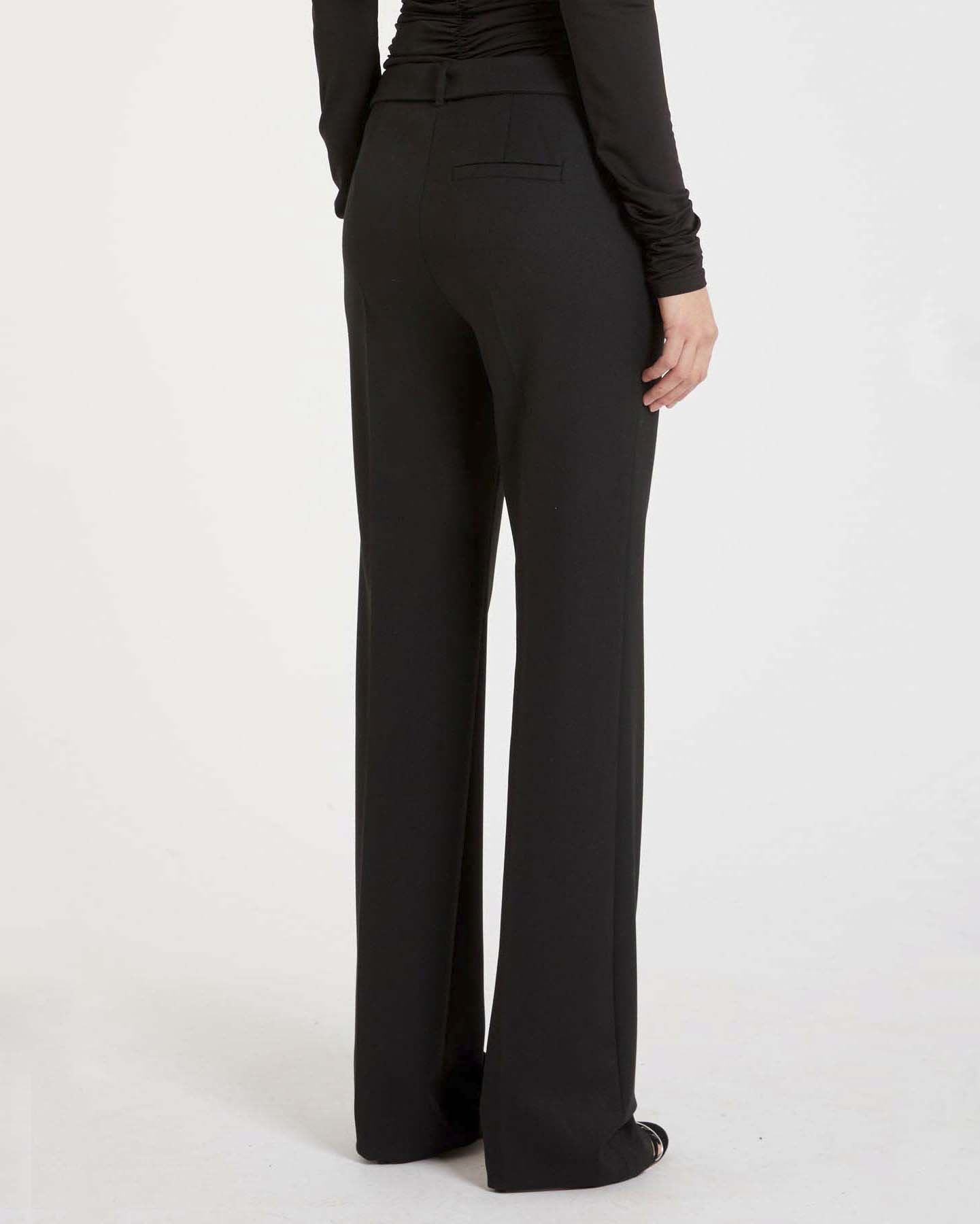 Pantaloni neri flare Marella in misto viscosa stretch con cintura rimovibile con fiore