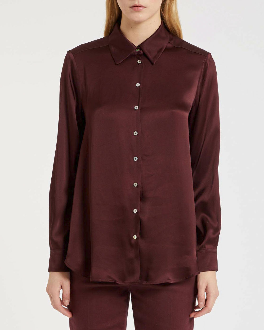 Camicia bordeaux Marella MONOCHROME in raso di misto seta con colletto classico