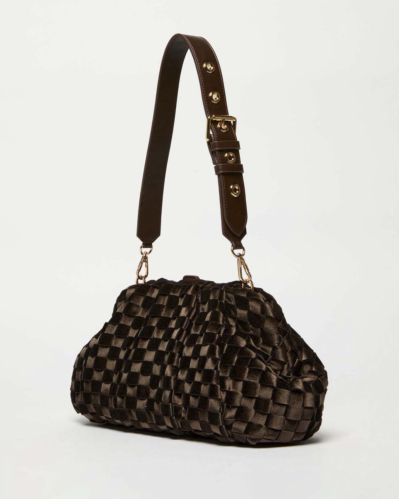 Maxi borsa marrone Marella in tessuto intrecciato effetto velluto