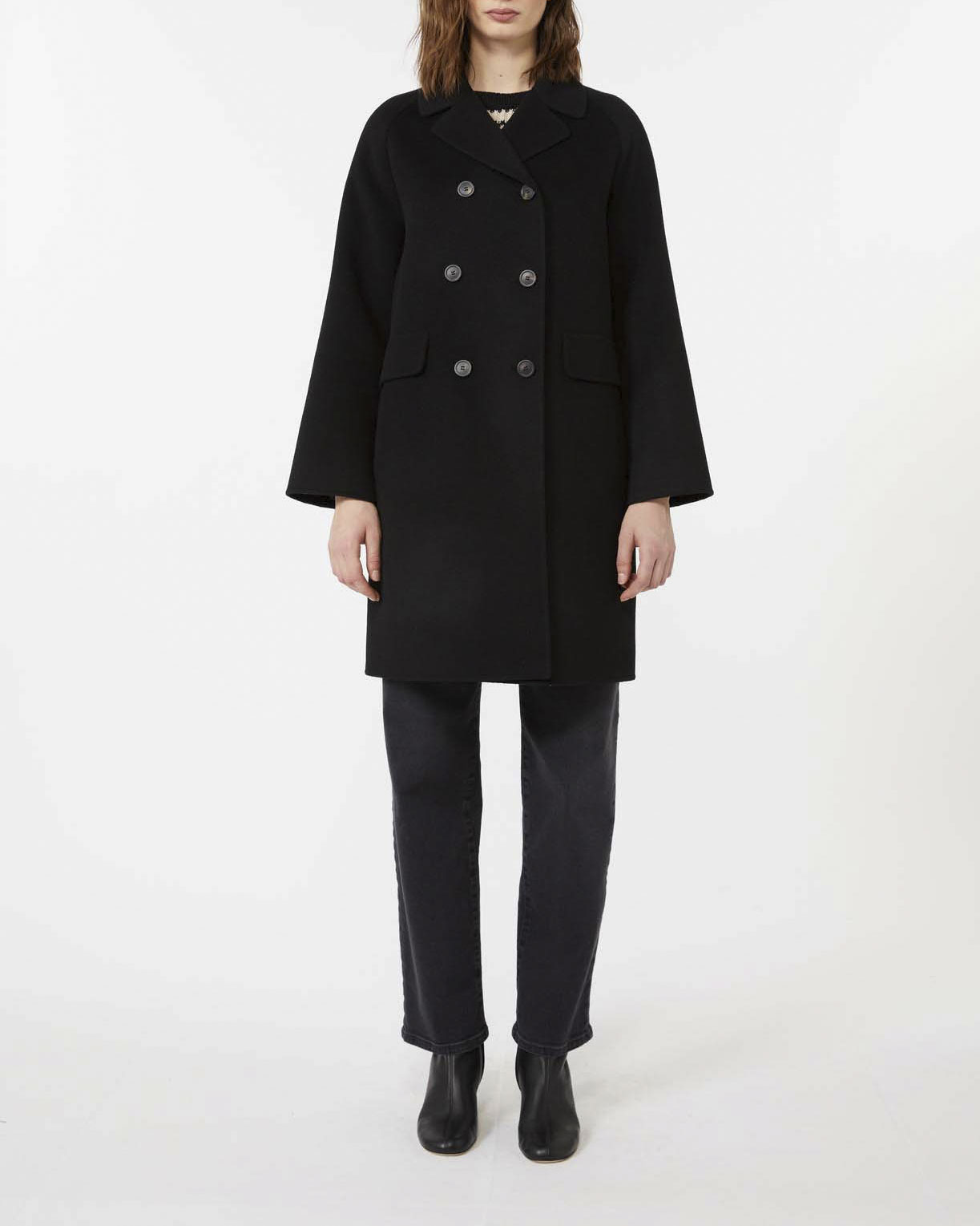 Cappotto nero doppiopetto Weekend Max Mara in doppio drap di pura