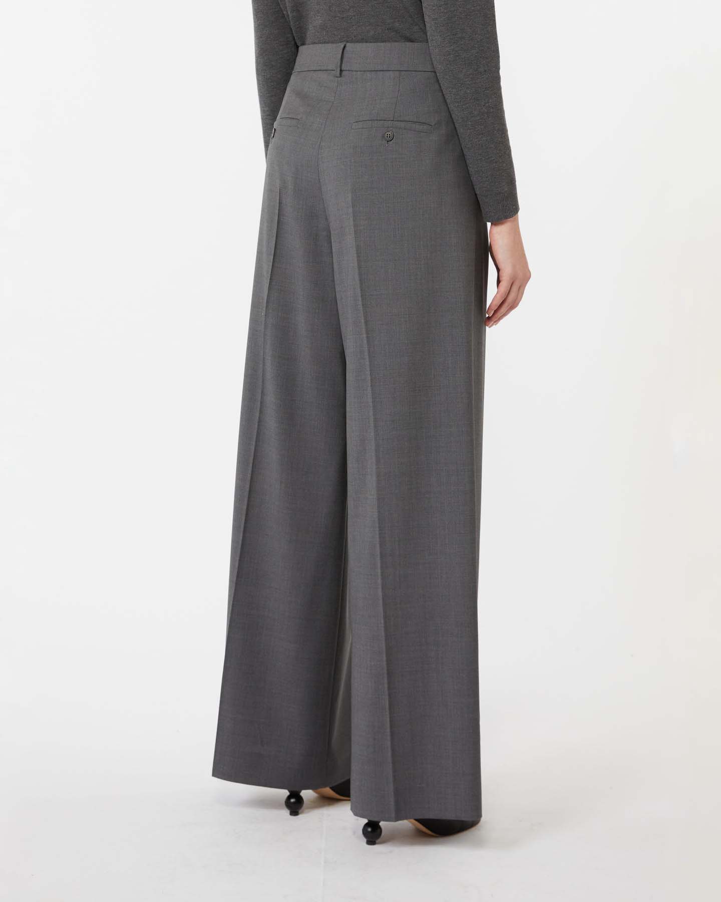 Pantaloni wide grigio antracite Weekend Max mara in tela di pura lana natural stretch con pinces in vita