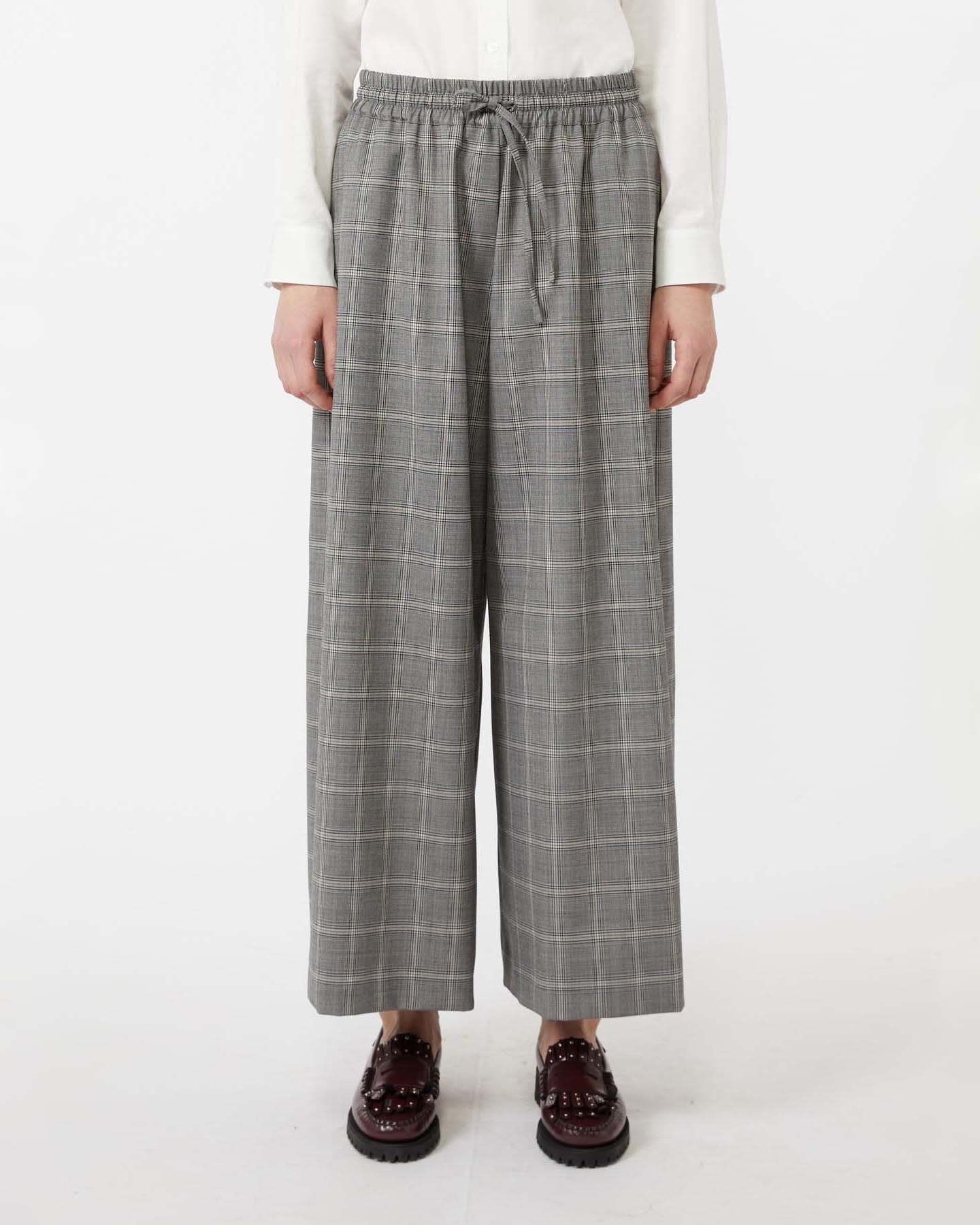 Pantaloni cropped Weekend Max Mara a fantasia check grigio e cammello in batavia di lana tecnica tinto filo image