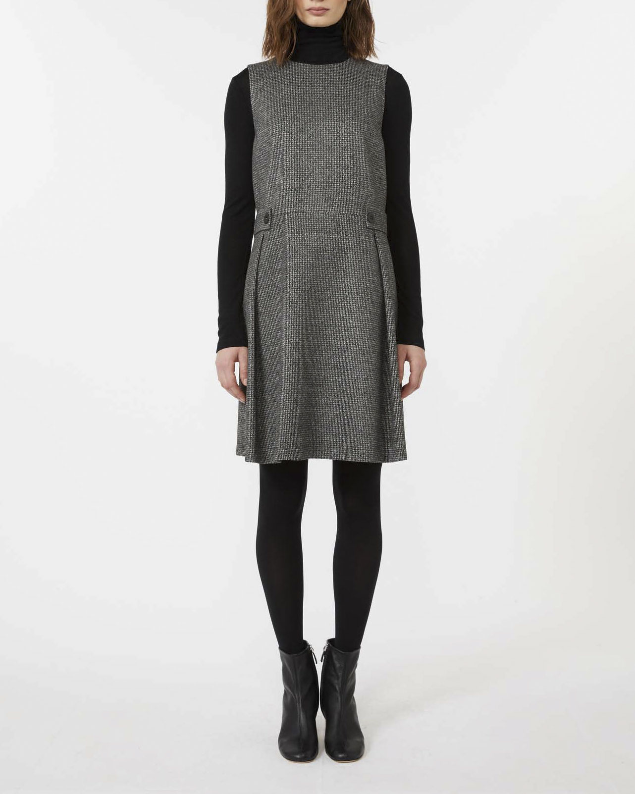 Abito corto in jersey di mista viscosa Weekend Max Mara a microfantasia grigia e nera senza maniche image