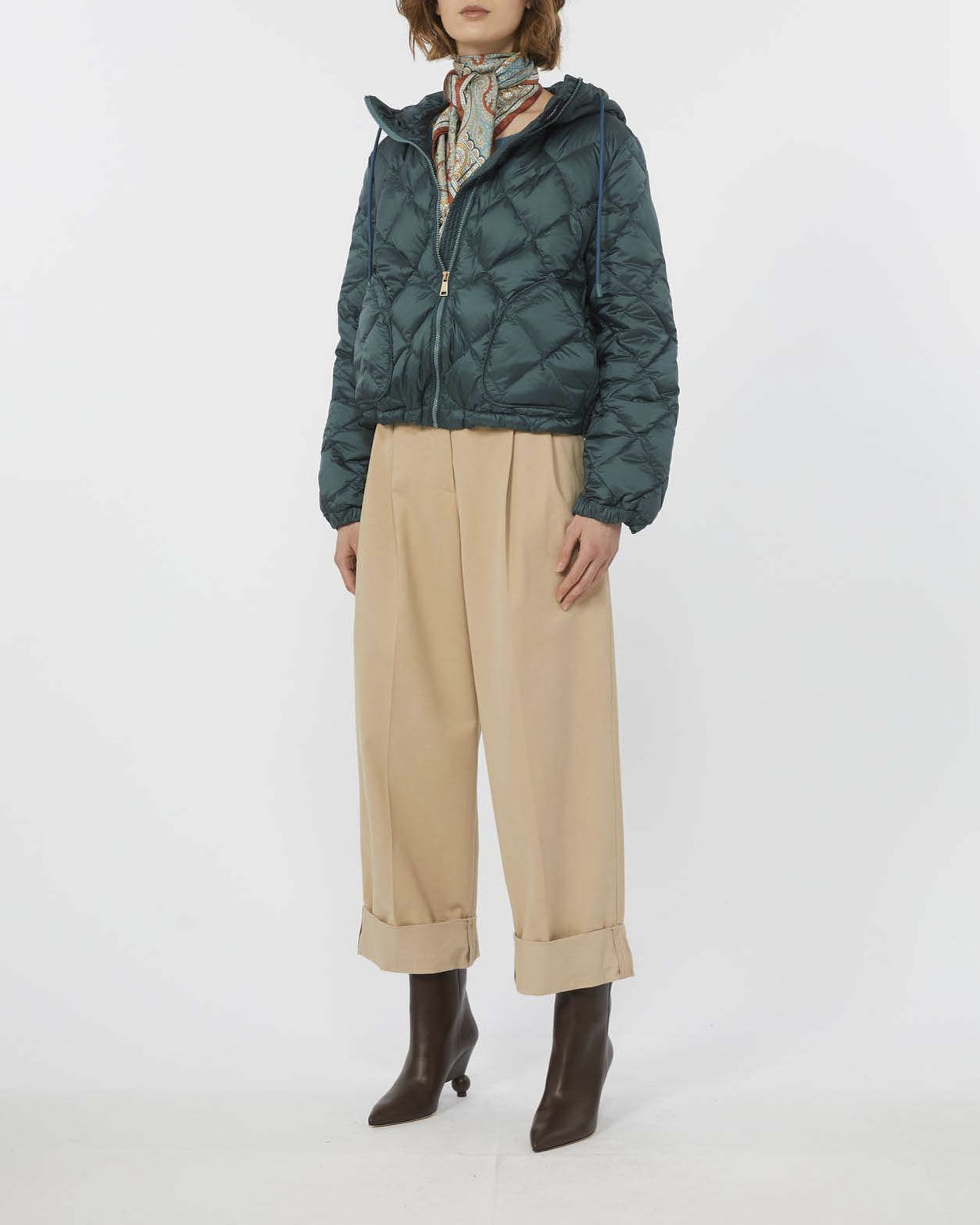 Bomber color ottanio trapuntato Weekend con cappuccio