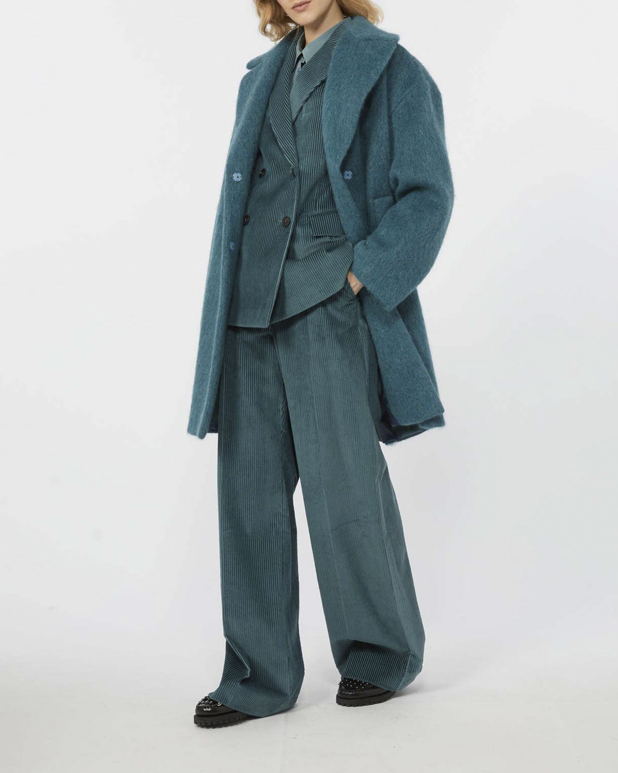 Pantaloni palazzo color ottanio Weekend in velluto di puro cotone 350 righe