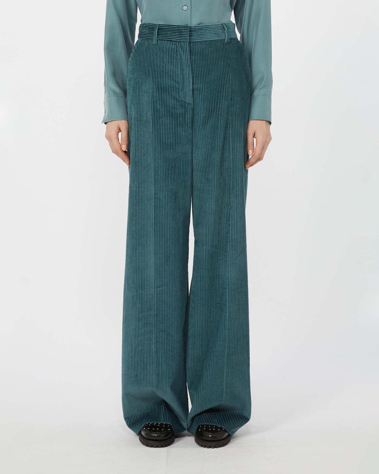 Pantaloni palazzo color ottanio Weekend Max Mara in velluto di puro cotone 350 righe image