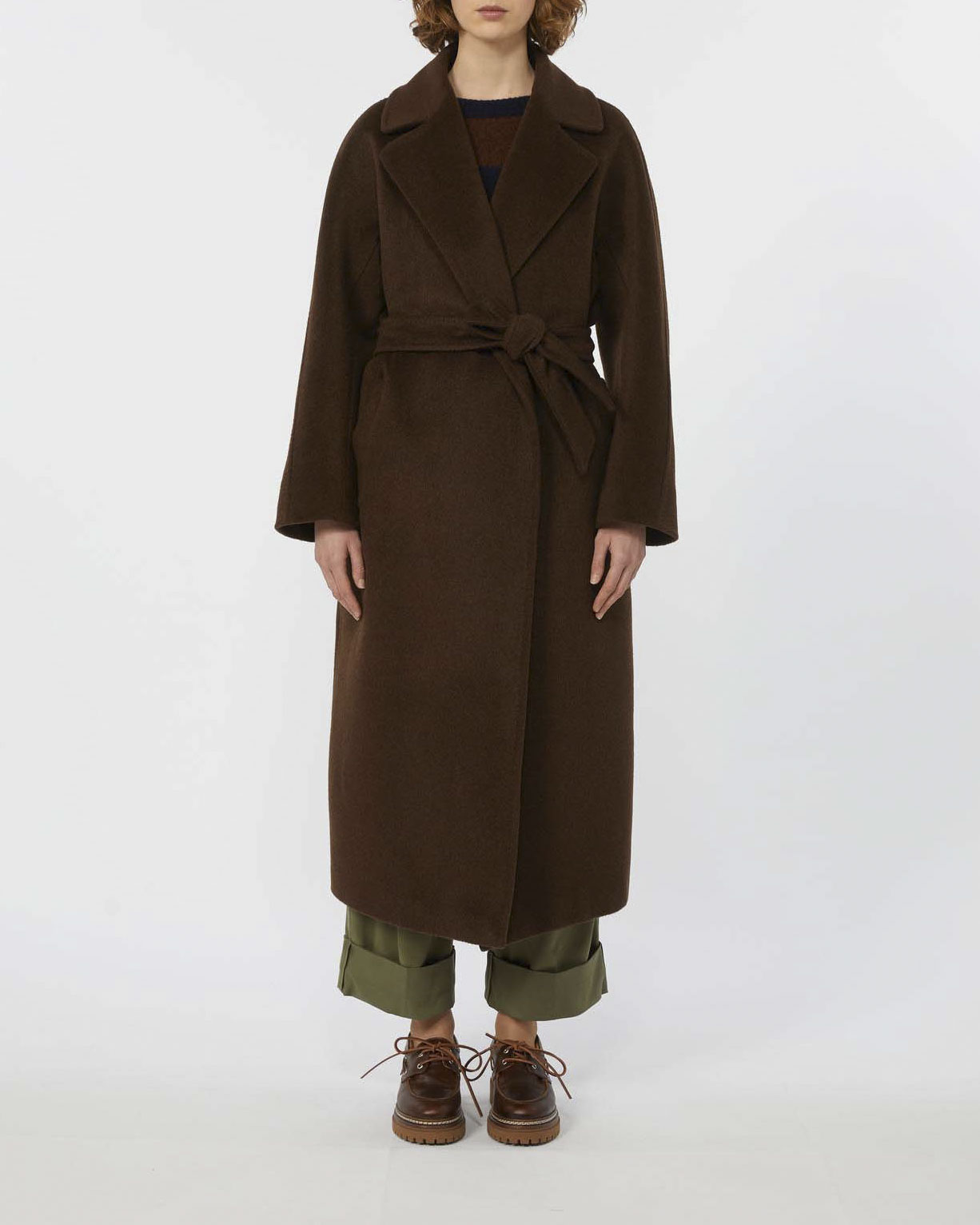 Cappotto lungo marrone Weekend Max Mara in lana, alpaca e mohair