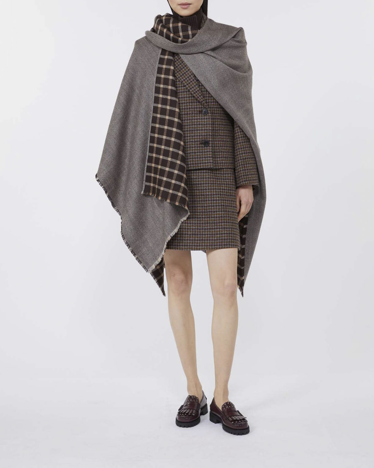 Mantella in lana reversibile Weekend Max Mara a fantasia check e spinato