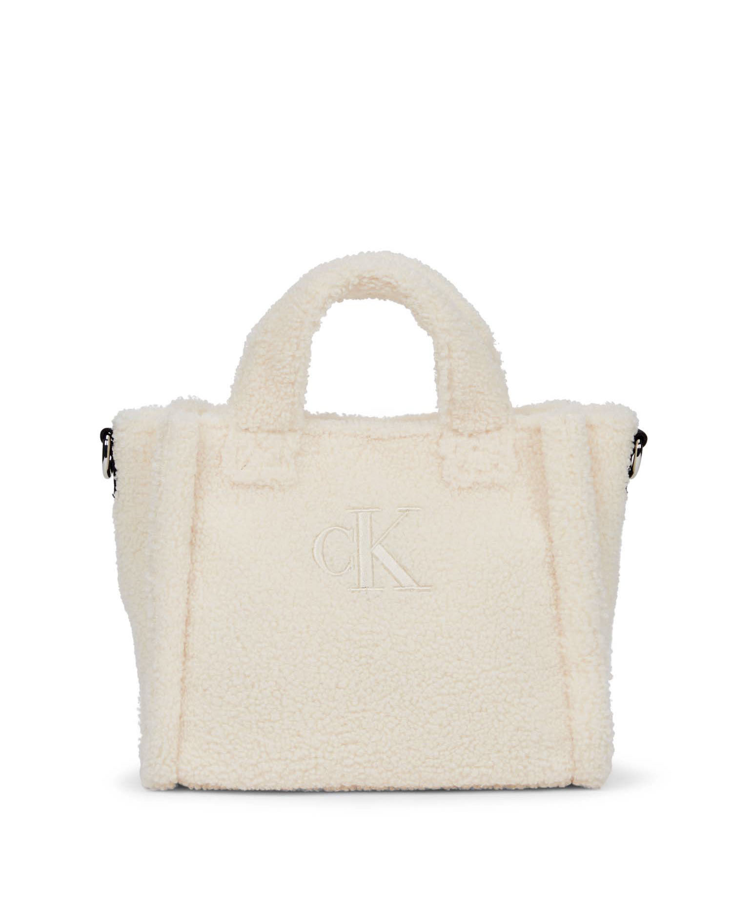 Borsa mini Calvin Klein a tracolla color panna effetto teddy