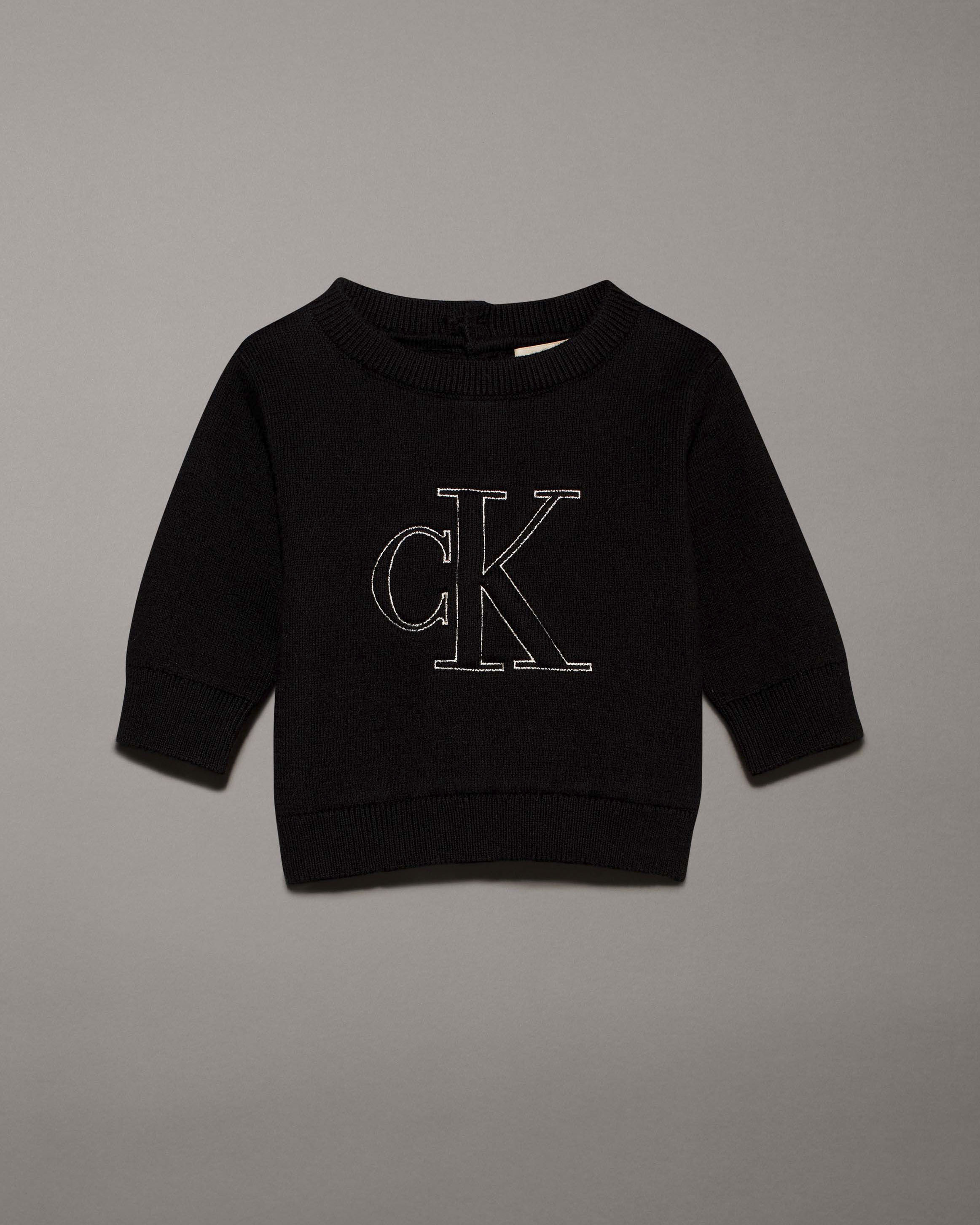 Maglioncino Calvin Klein nero in puro cotone con logo monogram bianco