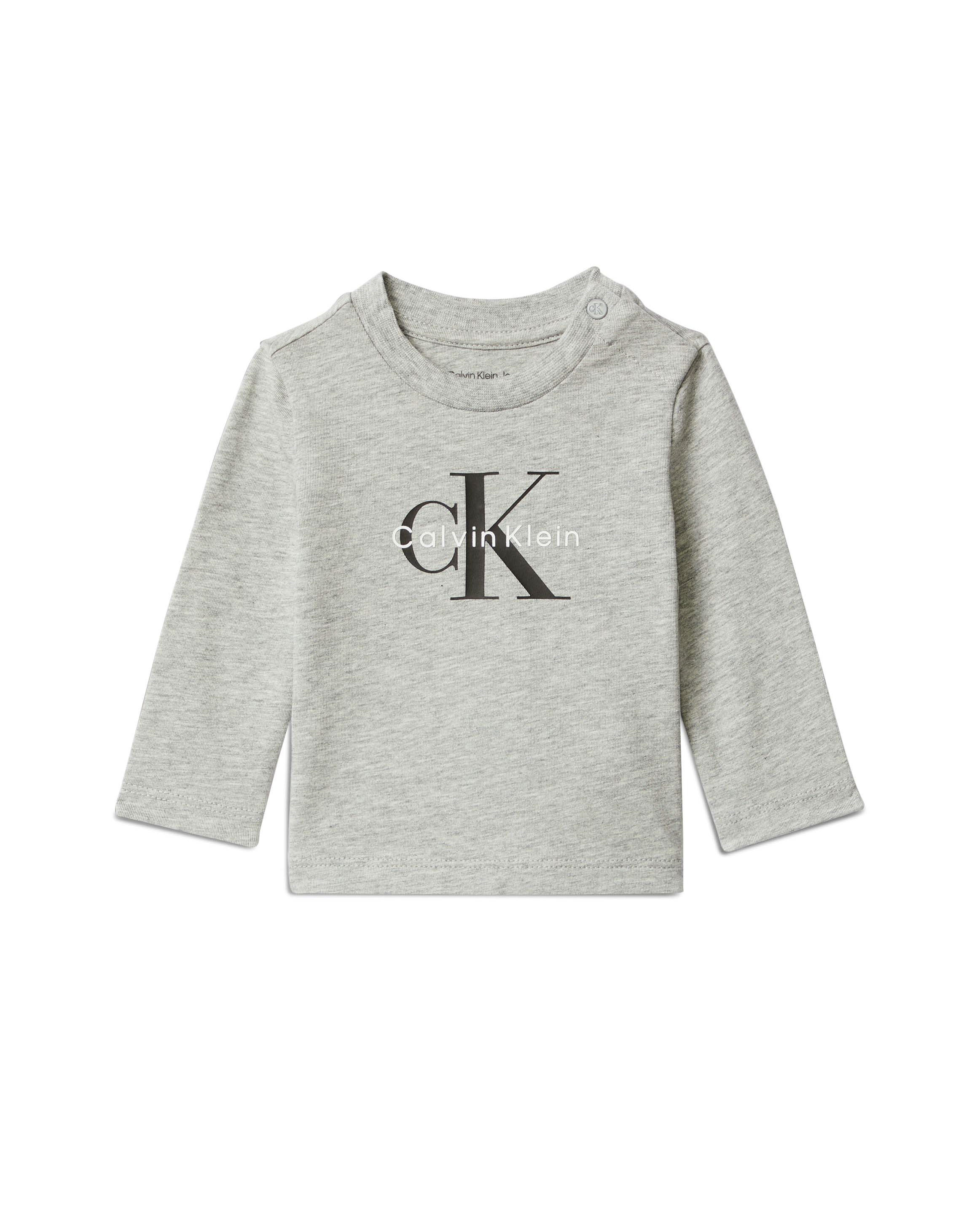 T-shirt Calvin Klein grigia in cotone stretch a maniche lunghe e logo monogram