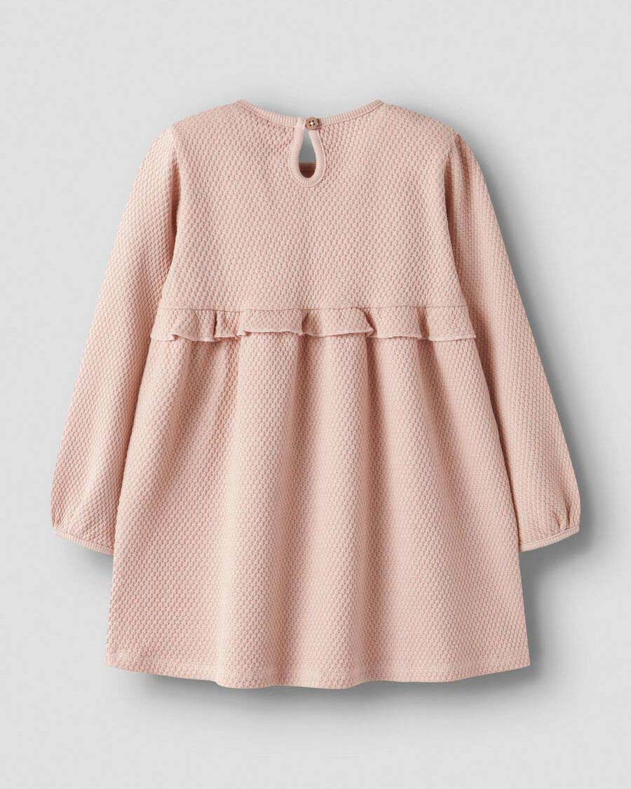 Abito Lil'Atelier rosa fit and flare in tessuto waffle e rouches image