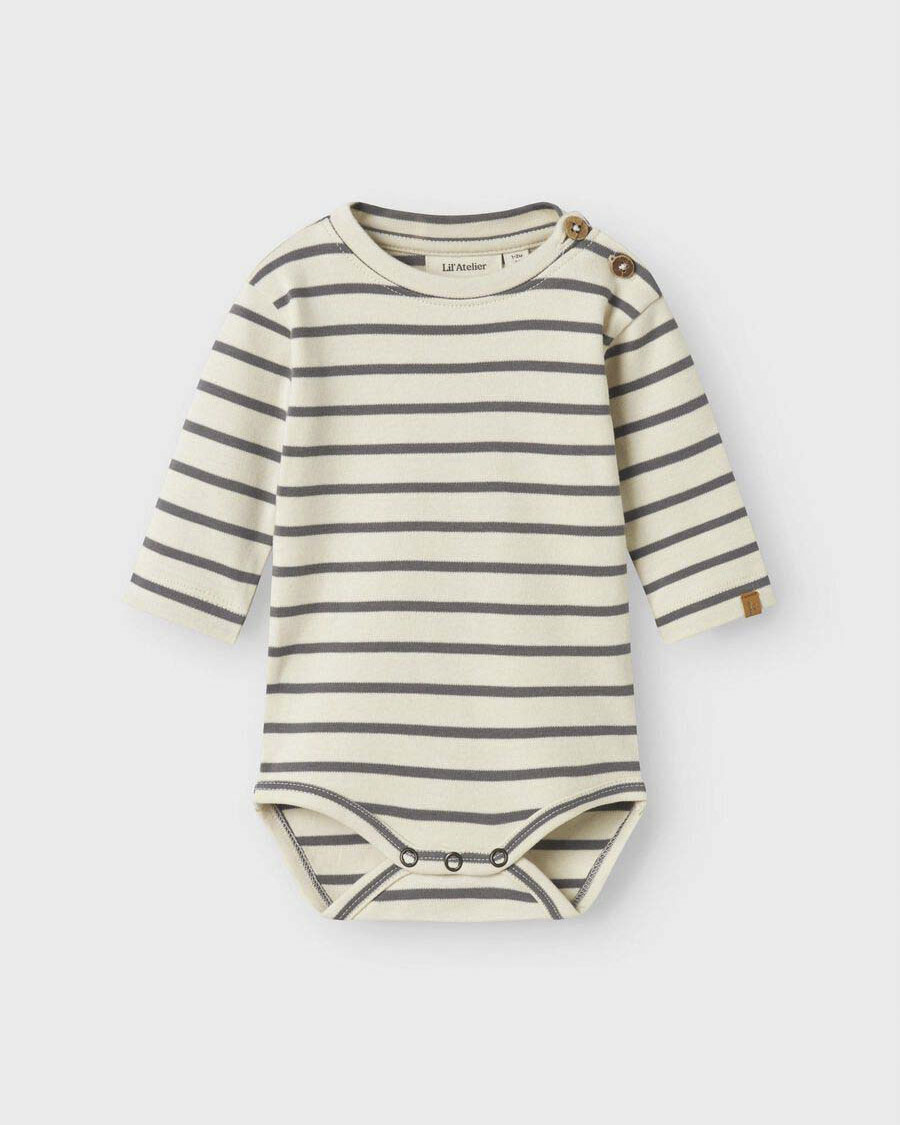 Body Lil'Atelier a righe avorio e grigio a maniche lunghe