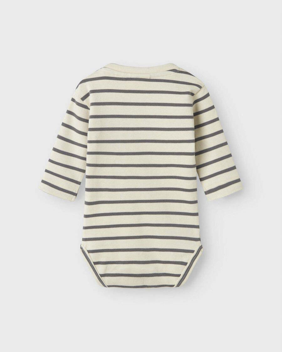 Body Lil'Atelier a righe avorio e grigio a maniche lunghe image