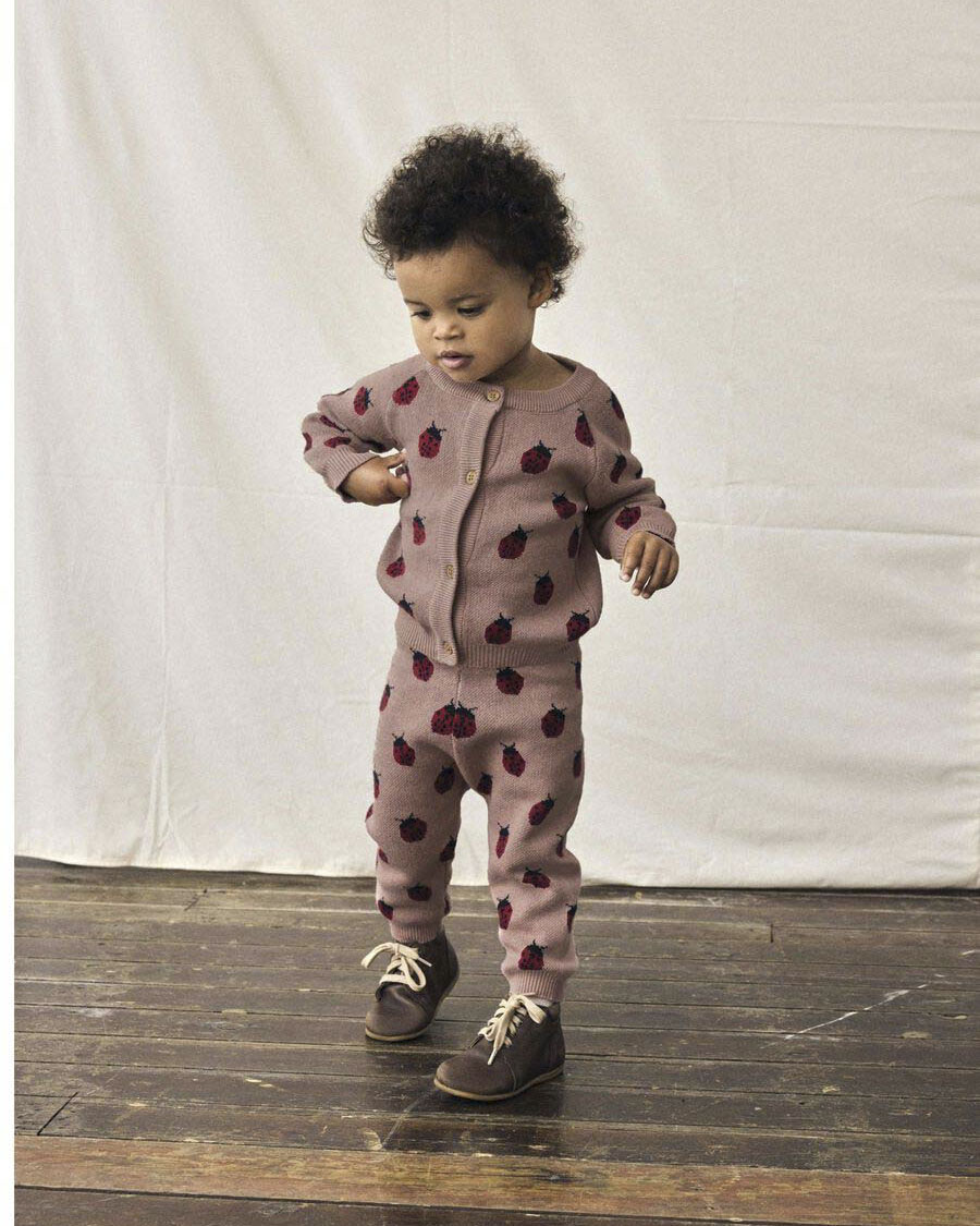 Cardigan Lil'Atelier rosa antico in puro cotone con fantasia coccinelle image