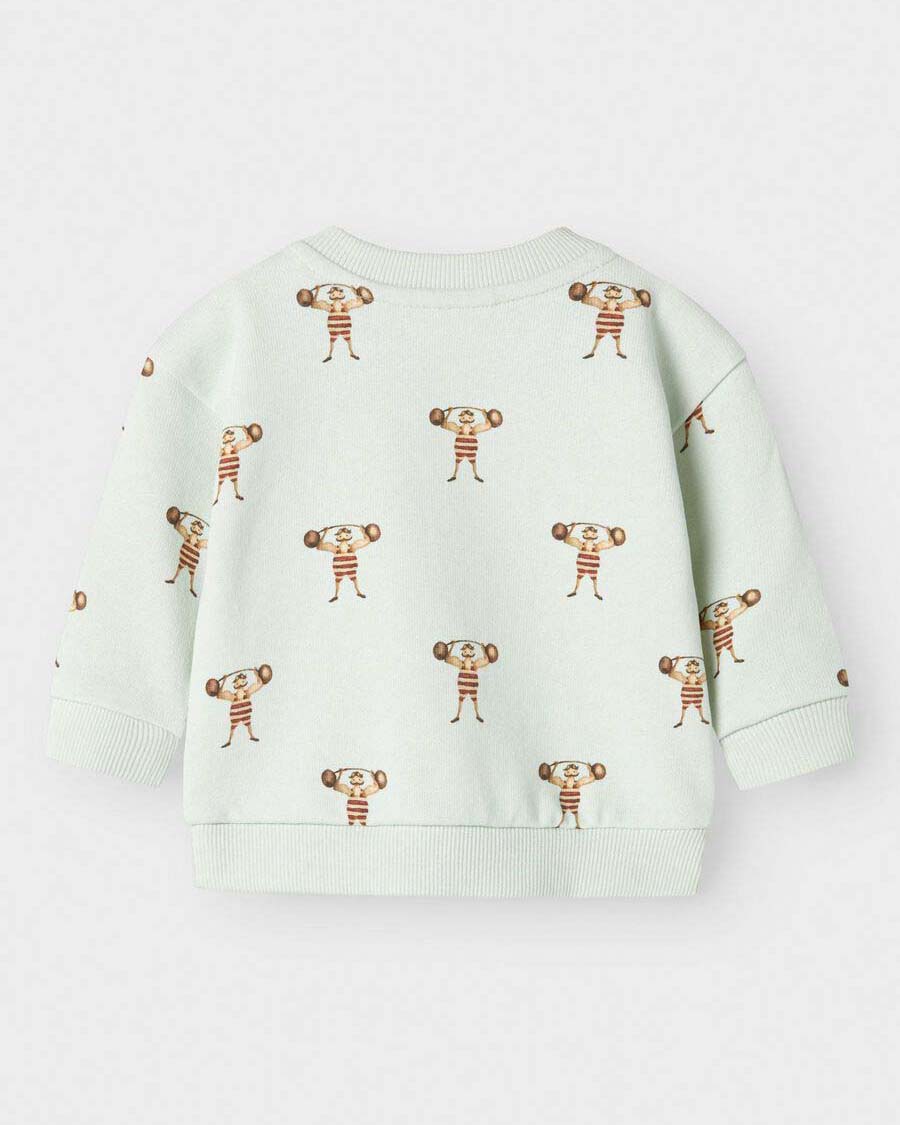 Felpa Lil'Atelier verde acqua in puro cotone con fantasia strong man image