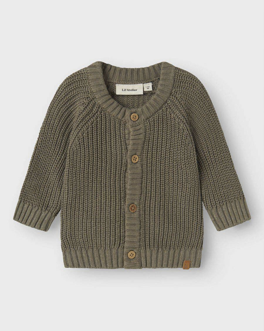 Cardigan Lil'Atelier verde militare in cotone tricot