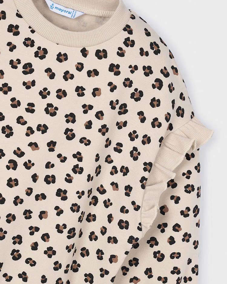 Felpa Mayoral color avorio a maniche lunghe con volant e fantasia maculata image