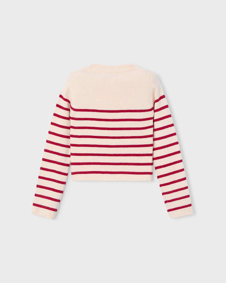 Pullover Mayoral tricot in misto viscosa color avorio a righe rosse e maniche lunghe image
