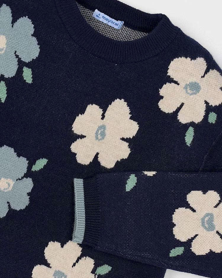 Maglione jacquard Mayoral blu a maniche lunghe e maxi fiori multicolor image