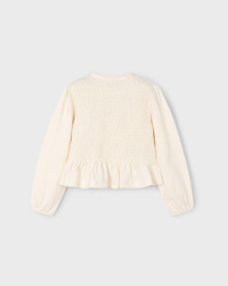 Maglietta Mayoral color panna a nido d'ape a maniche lunghe e volant image