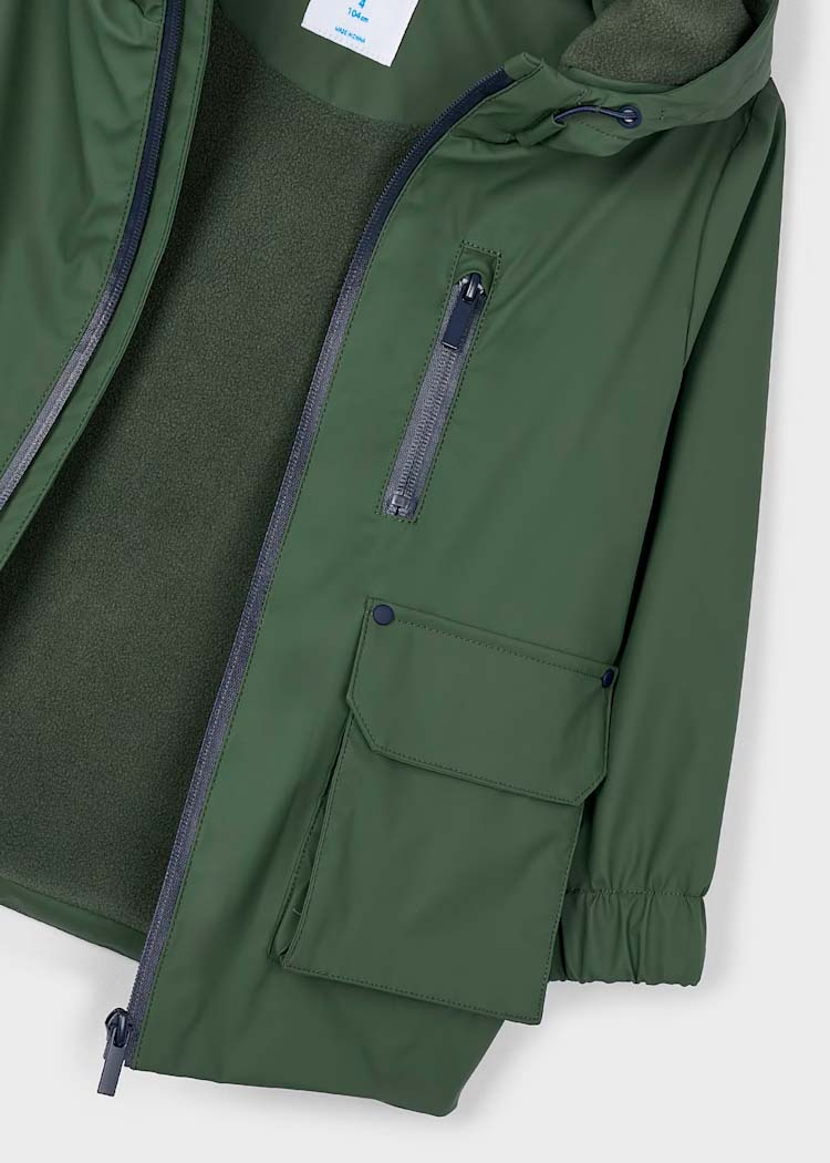 Impermeabile Mayoral verde oliva foderato in pile con cappuccio e maxi tasche image