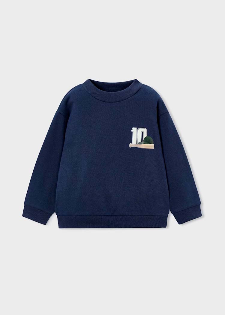 Felpa blu in cotone stretch a maniche lunghe con stampa baseball e numero '10'