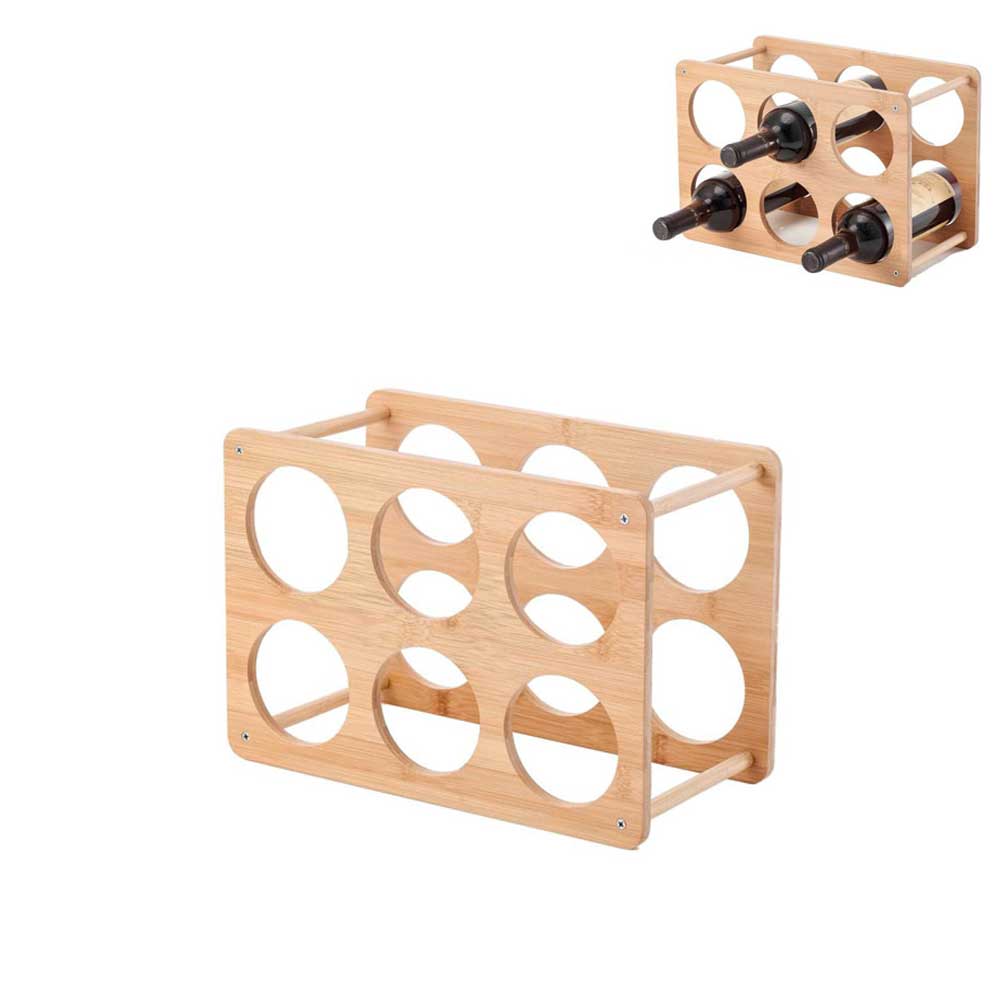 Portabottiglie A 6 Posti In Bamboo 35x18x24h Cm