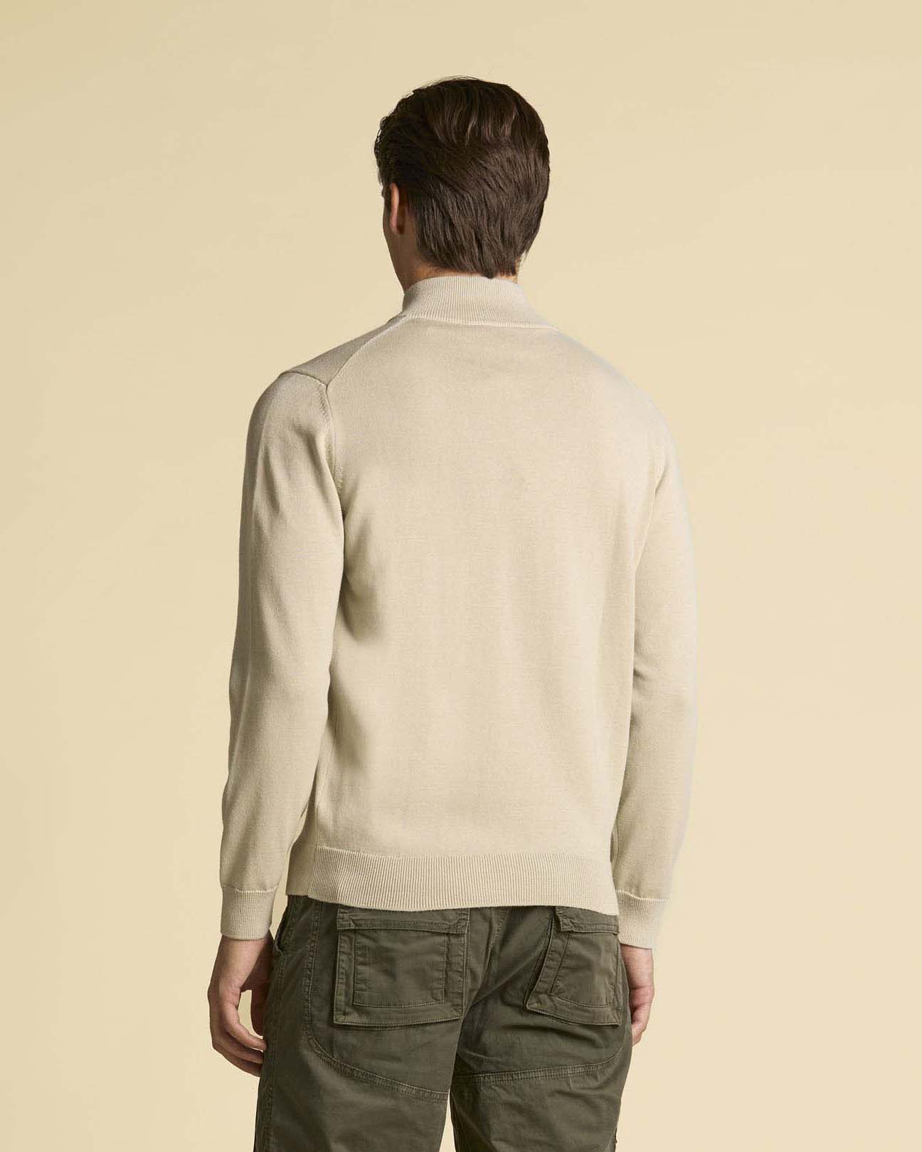 Maglia Aeronautica Militare beige in puro cotone con chiusura a mezza zip image