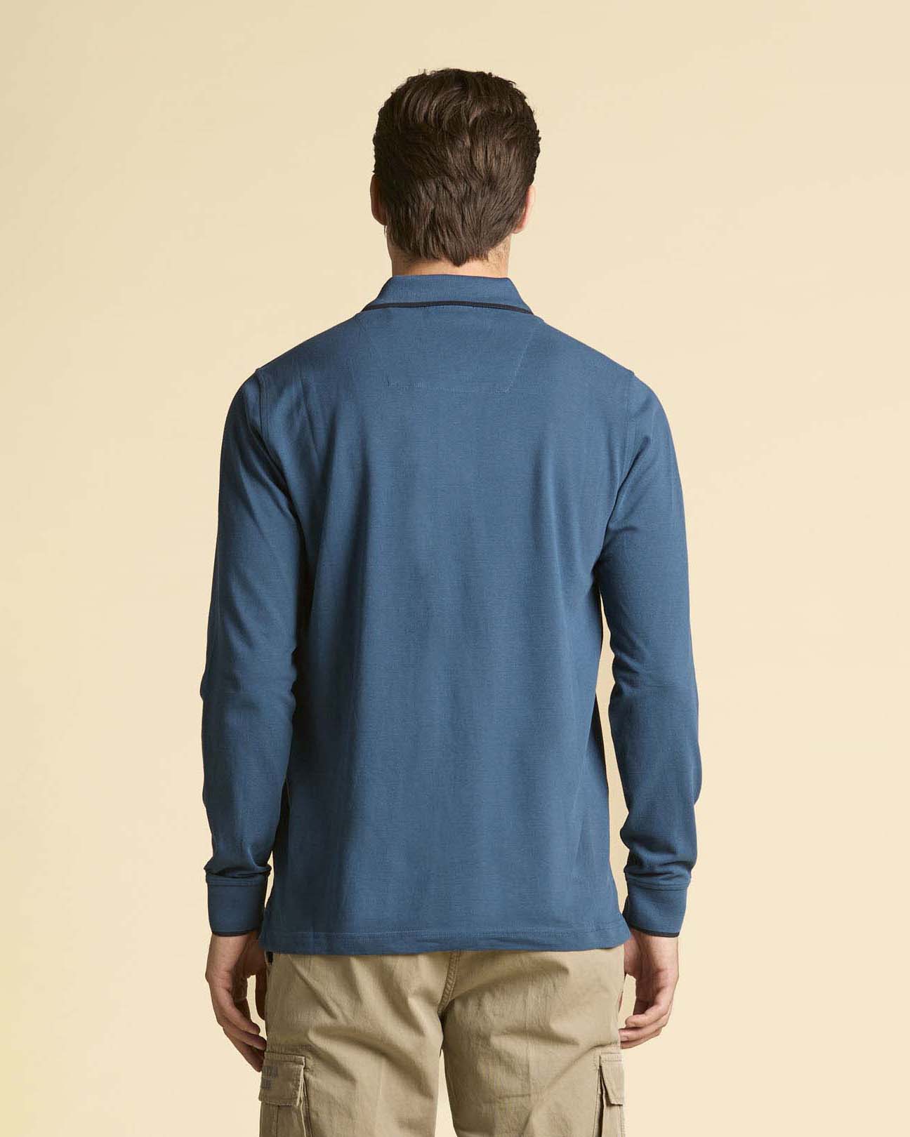Polo manica lunga Aeronautica Militare ottanio in micro piquè di puro cotone con bordino blu image
