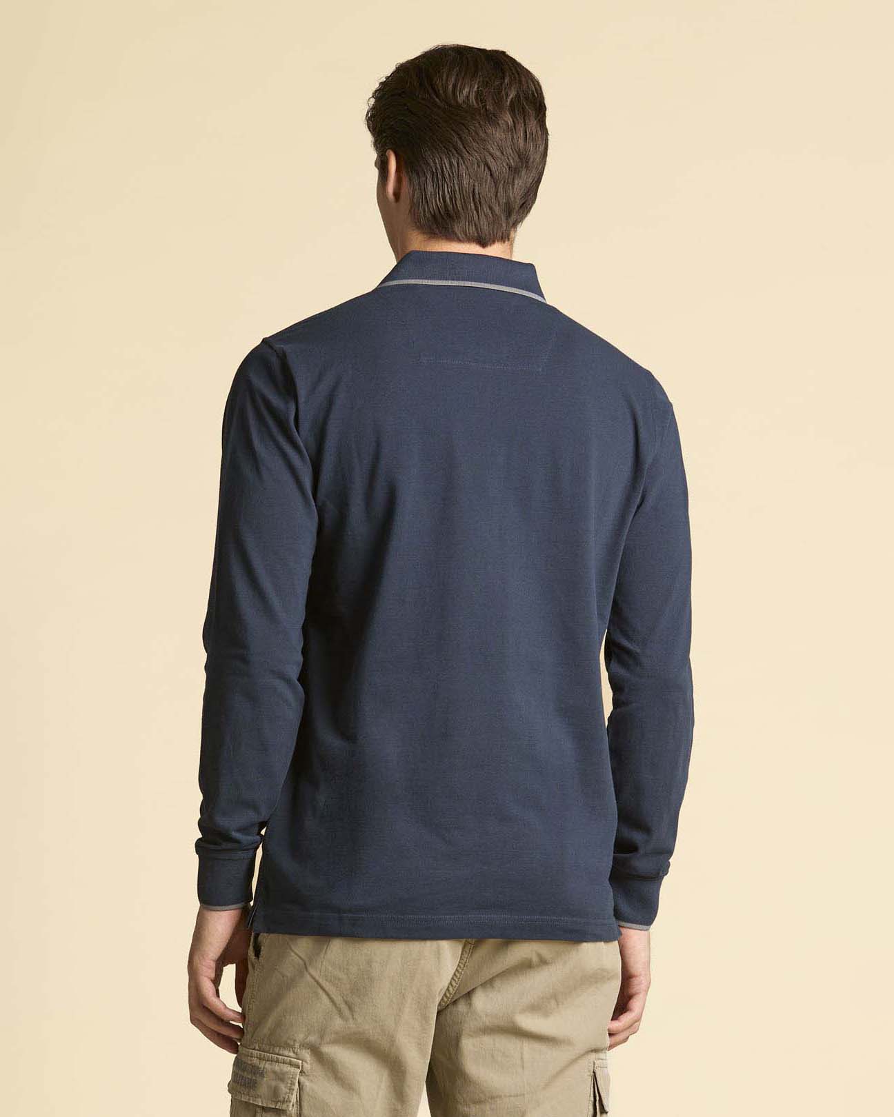 Polo manica lunga Aeronautica Militare blu in micro piquè di puro cotone con bordino grigio image
