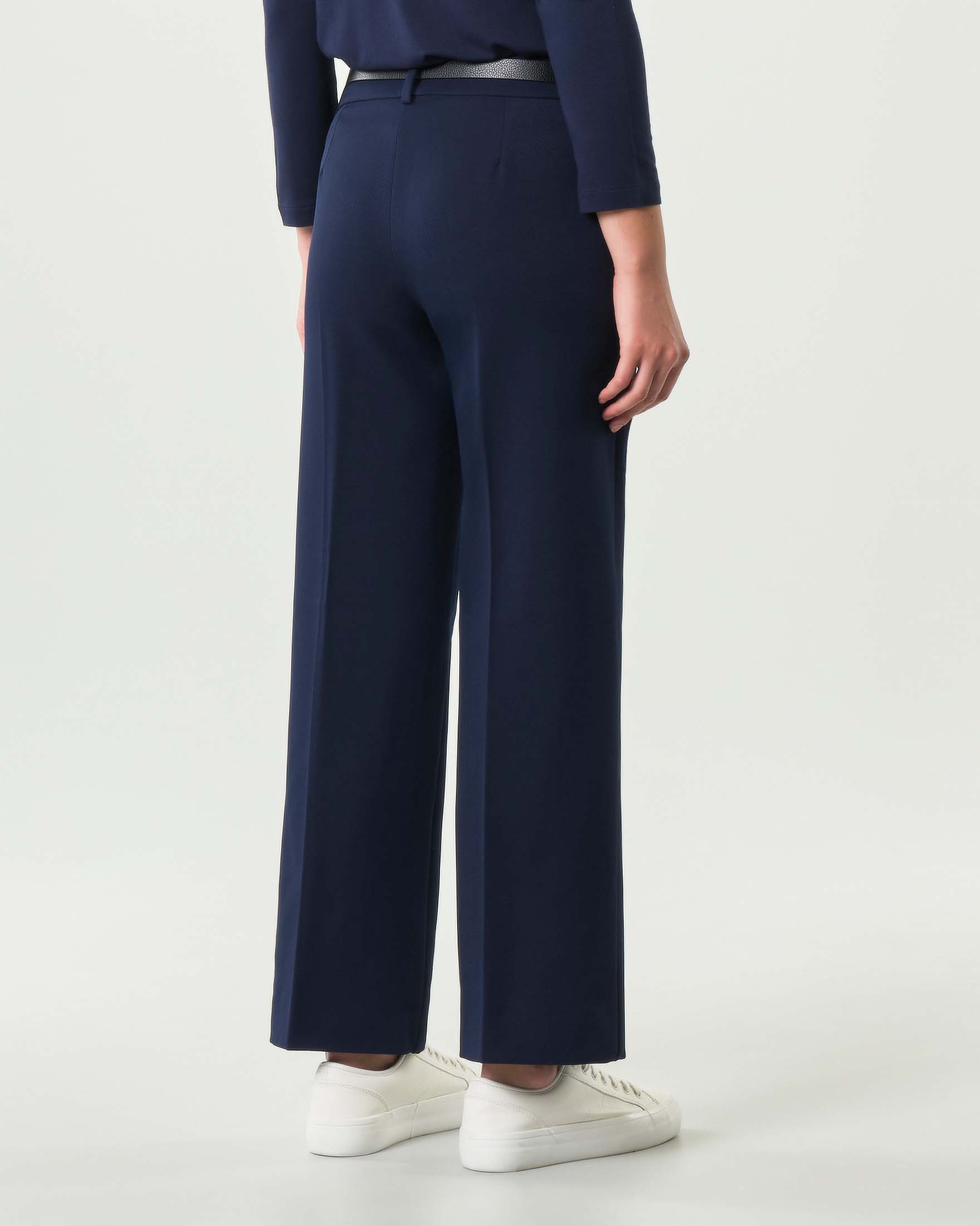 Pantaloni alla caviglia blu Emme Marella in tessuto diagonale stretch dalla linea dritta