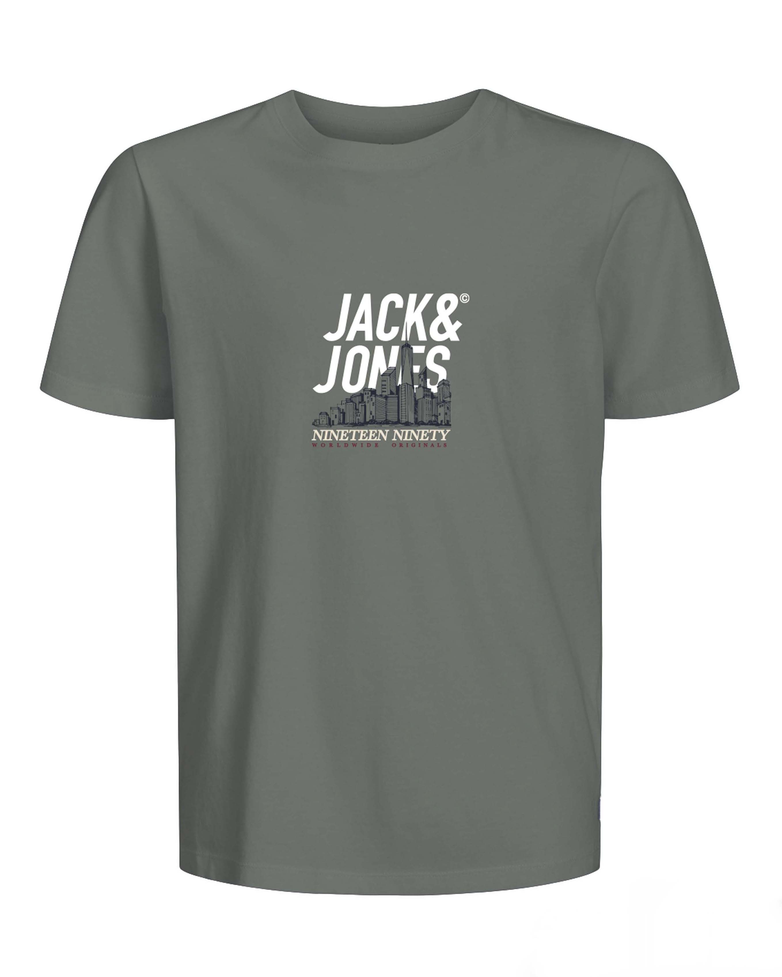 T-shirt Jack & Jones color tortora in puro cotone con skyline nero