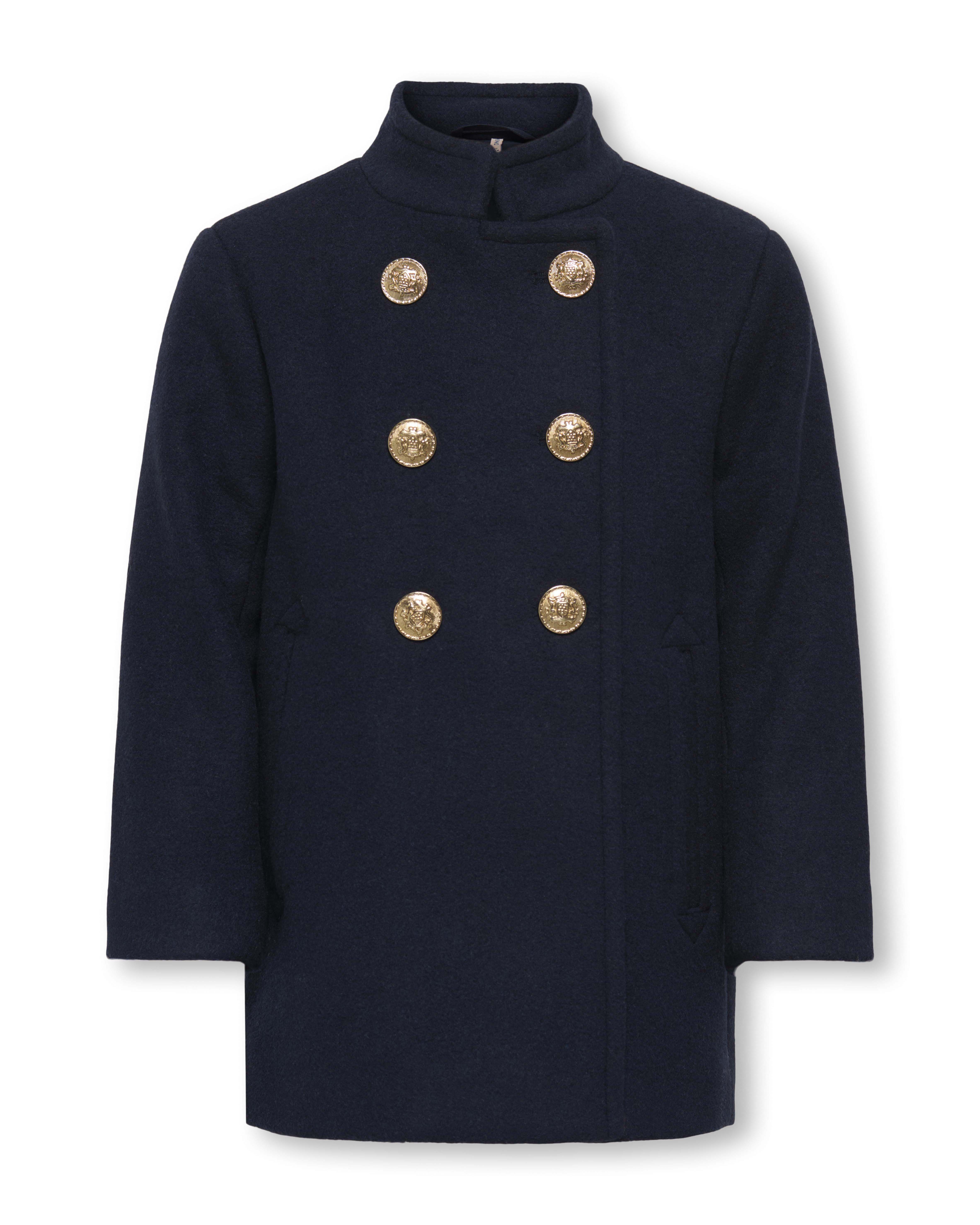 Cappotto Kids Only blu in panno con maxi bottoni color oro