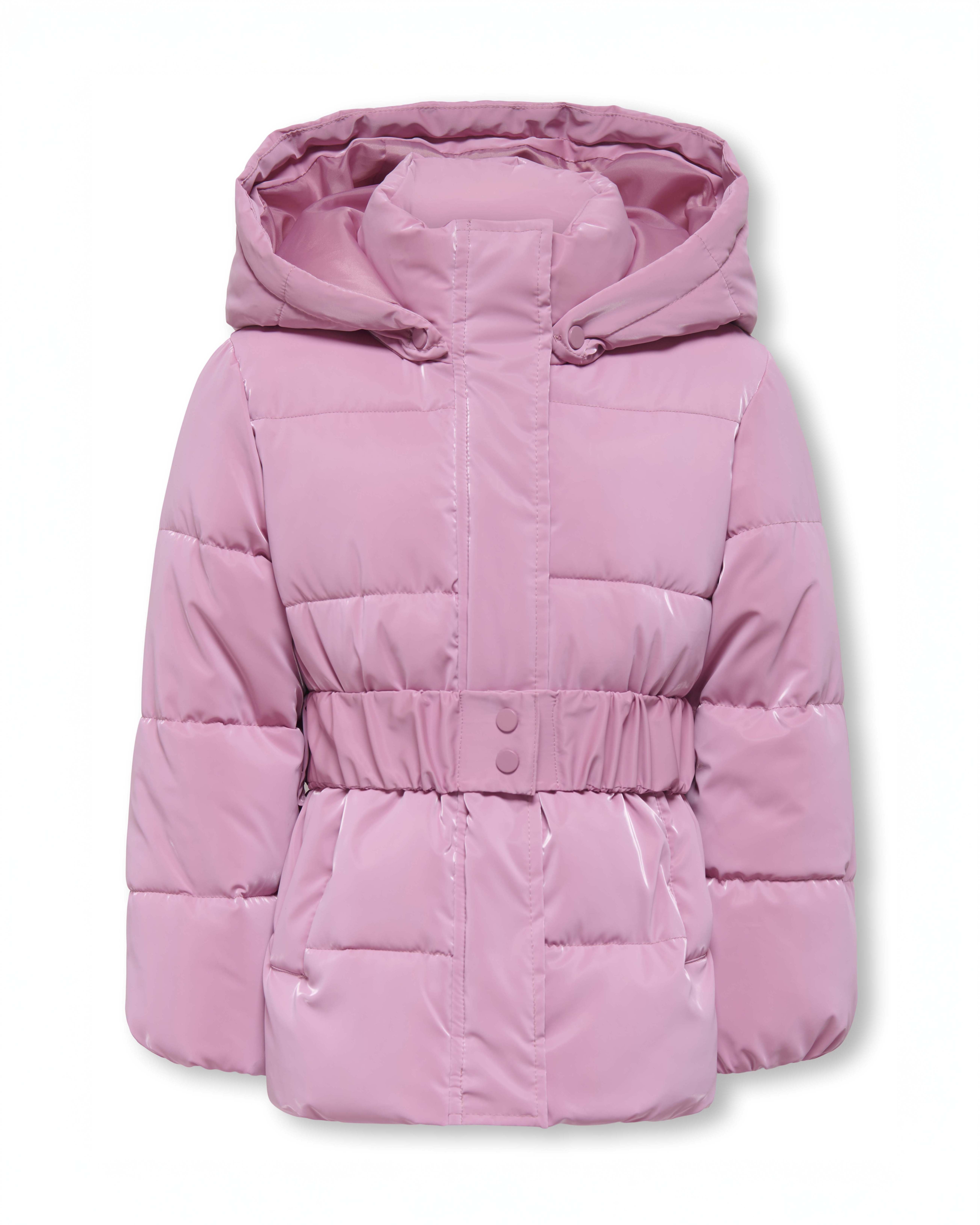 Piumino Kids Only rosa laccato con cappuccio e cintura