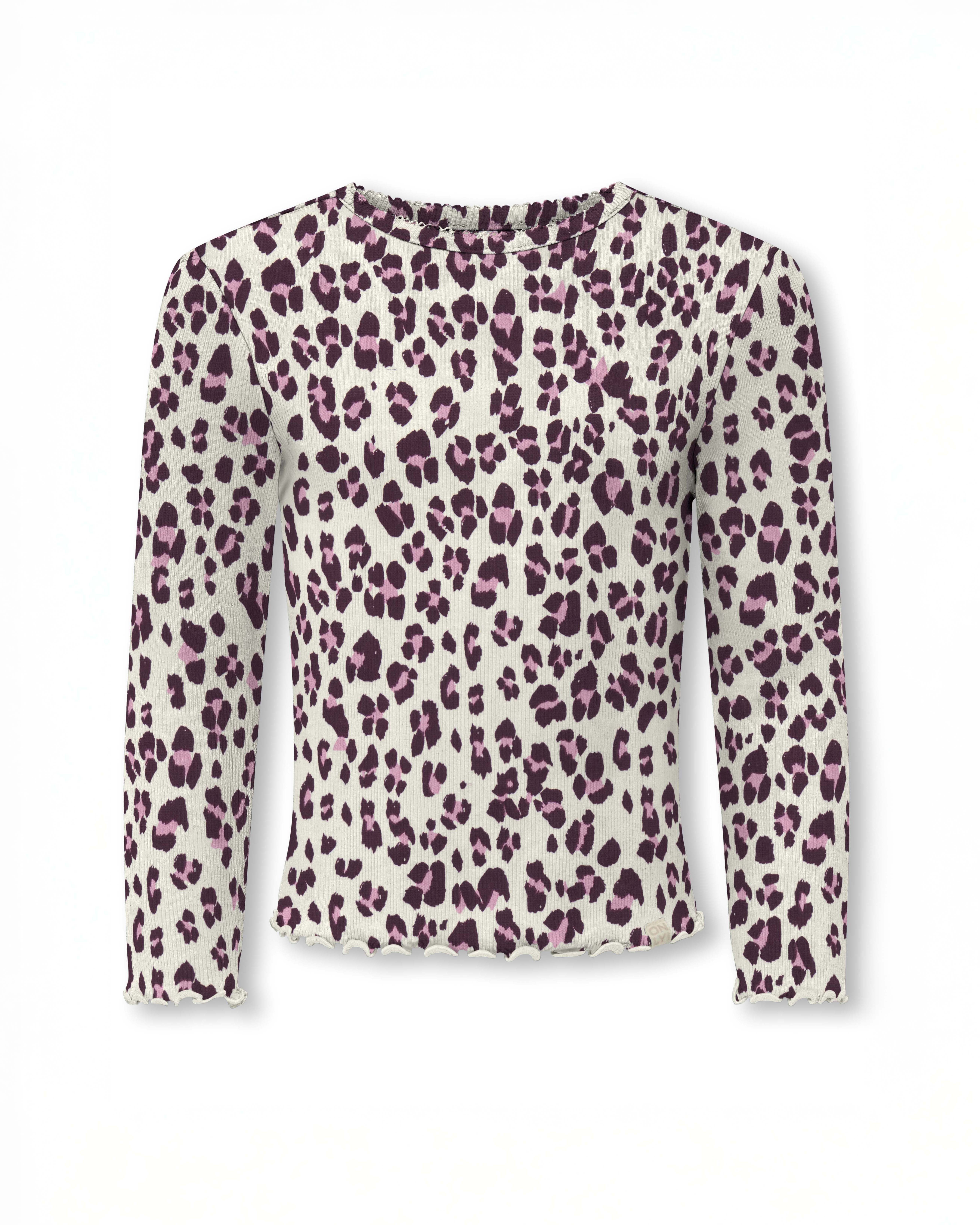 T-shirt Kids Only avorio e rosa maculata a maniche lunghe