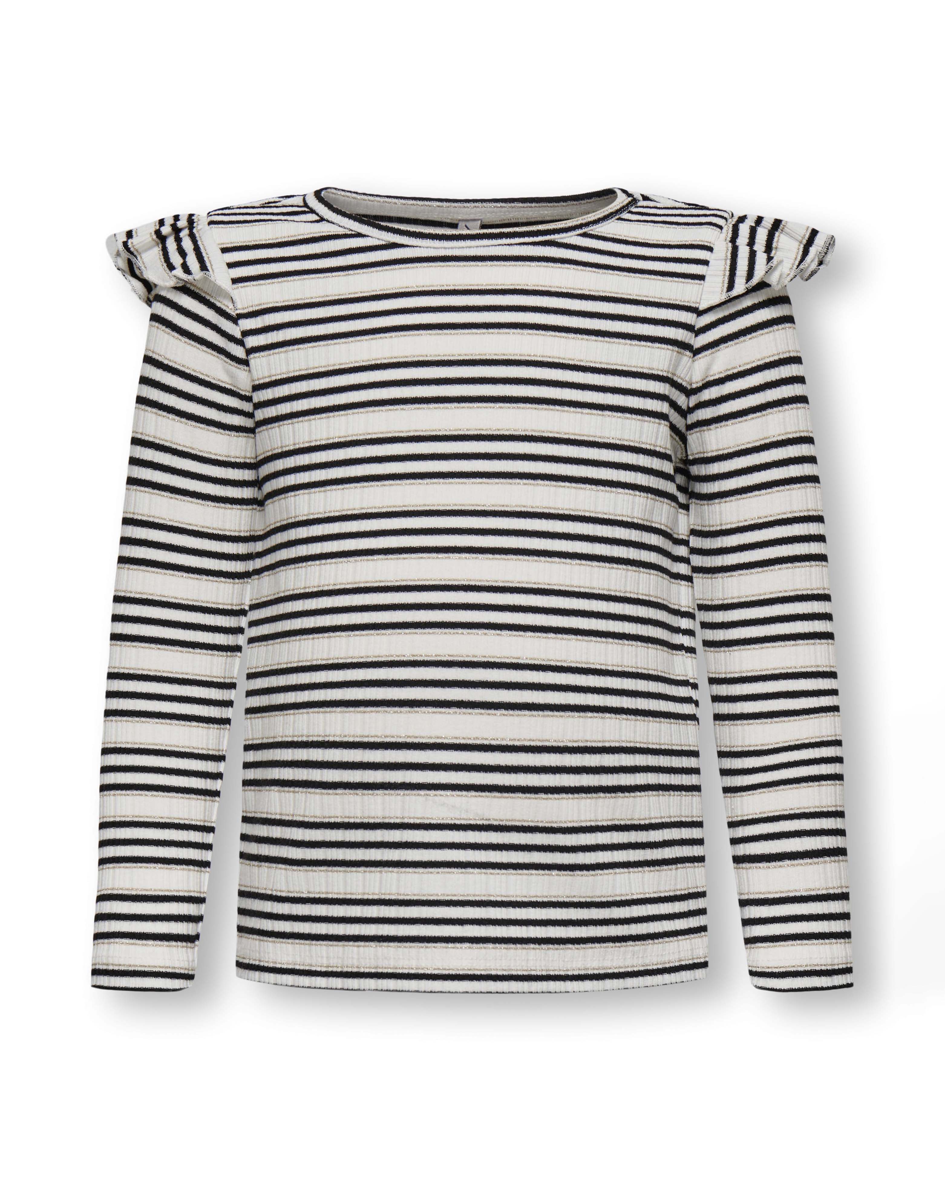 T-shirt Kids Only a maniche lunghe a righe avorio e nero con volant