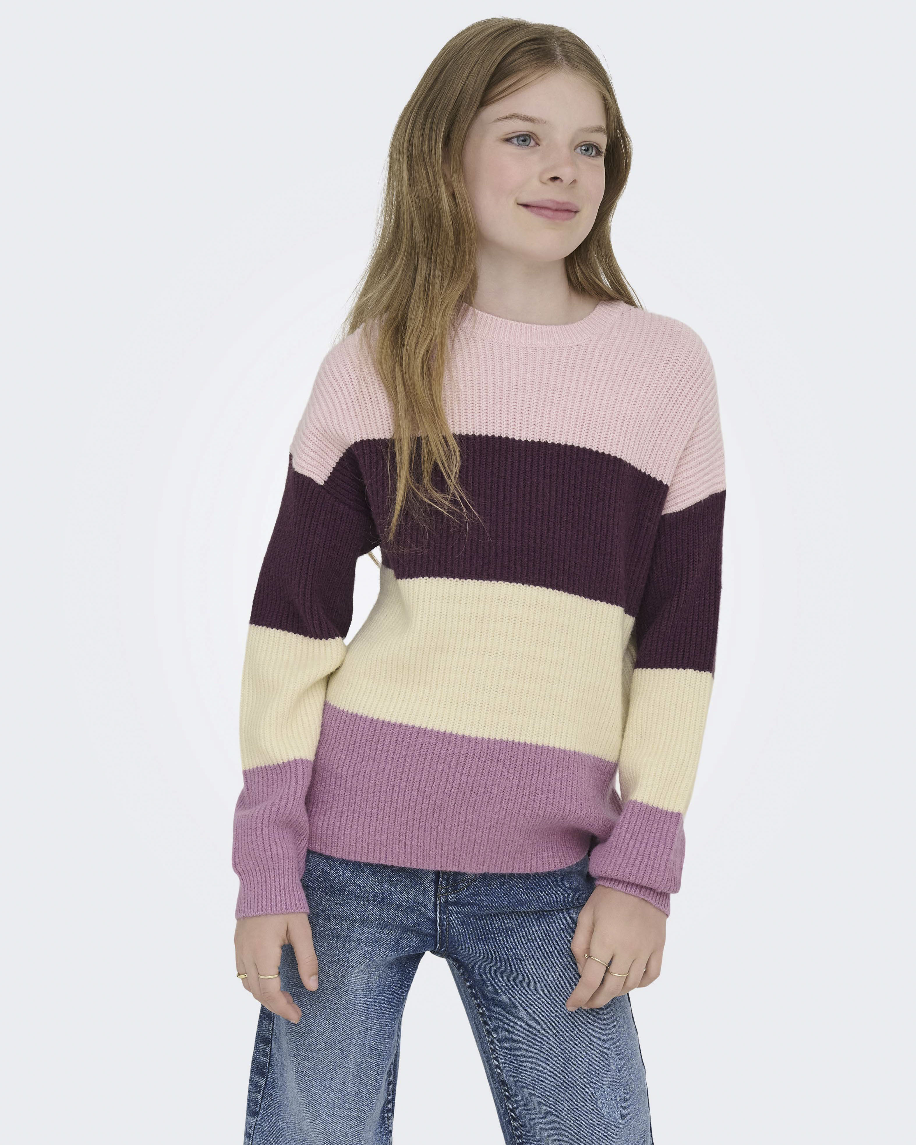 Maglioncino Kids Only color block rosa e avorio a costine